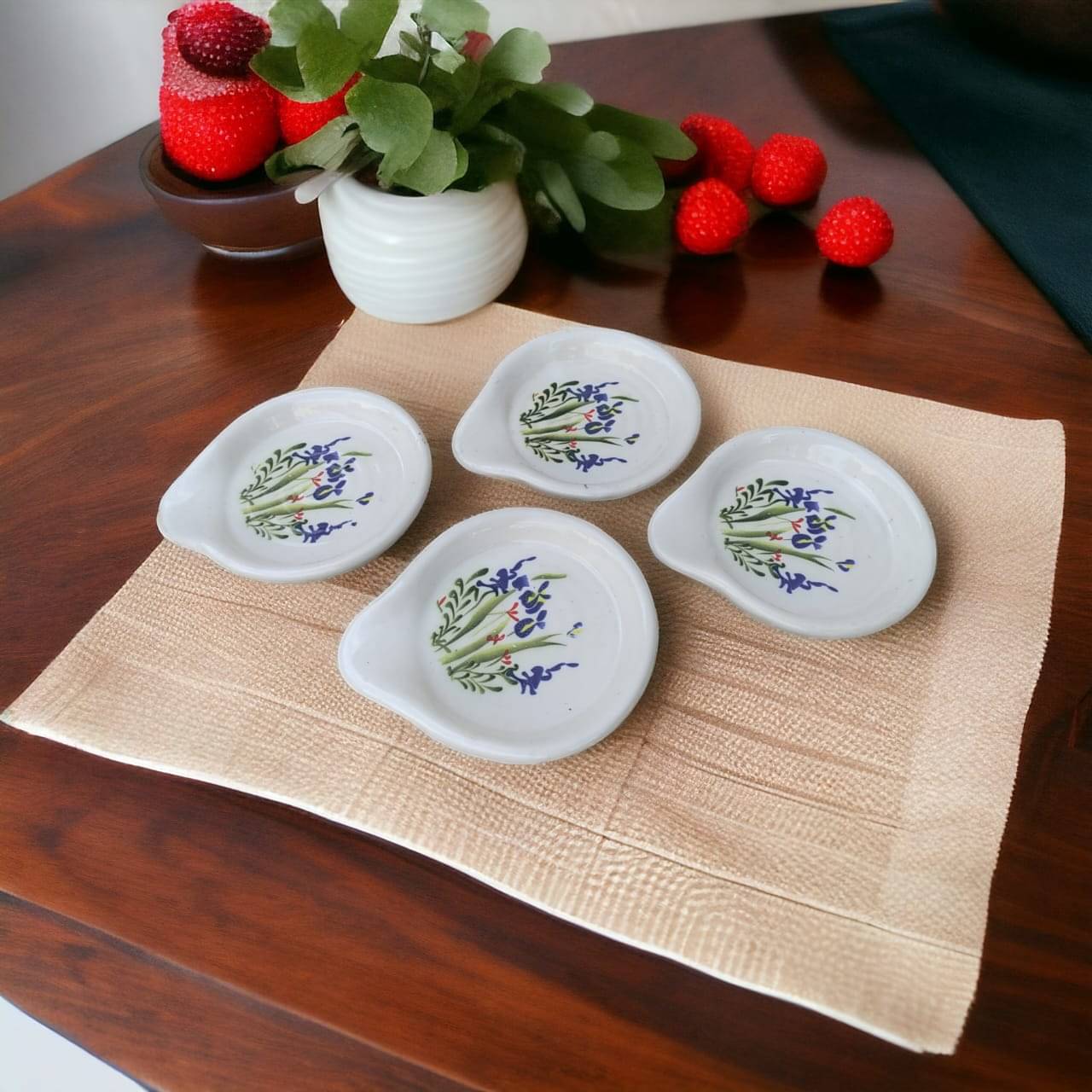     			Malaikah Multi Rnd Spn Rst Ceramic Printed Cutlery Holder White ( Pack of 4 )