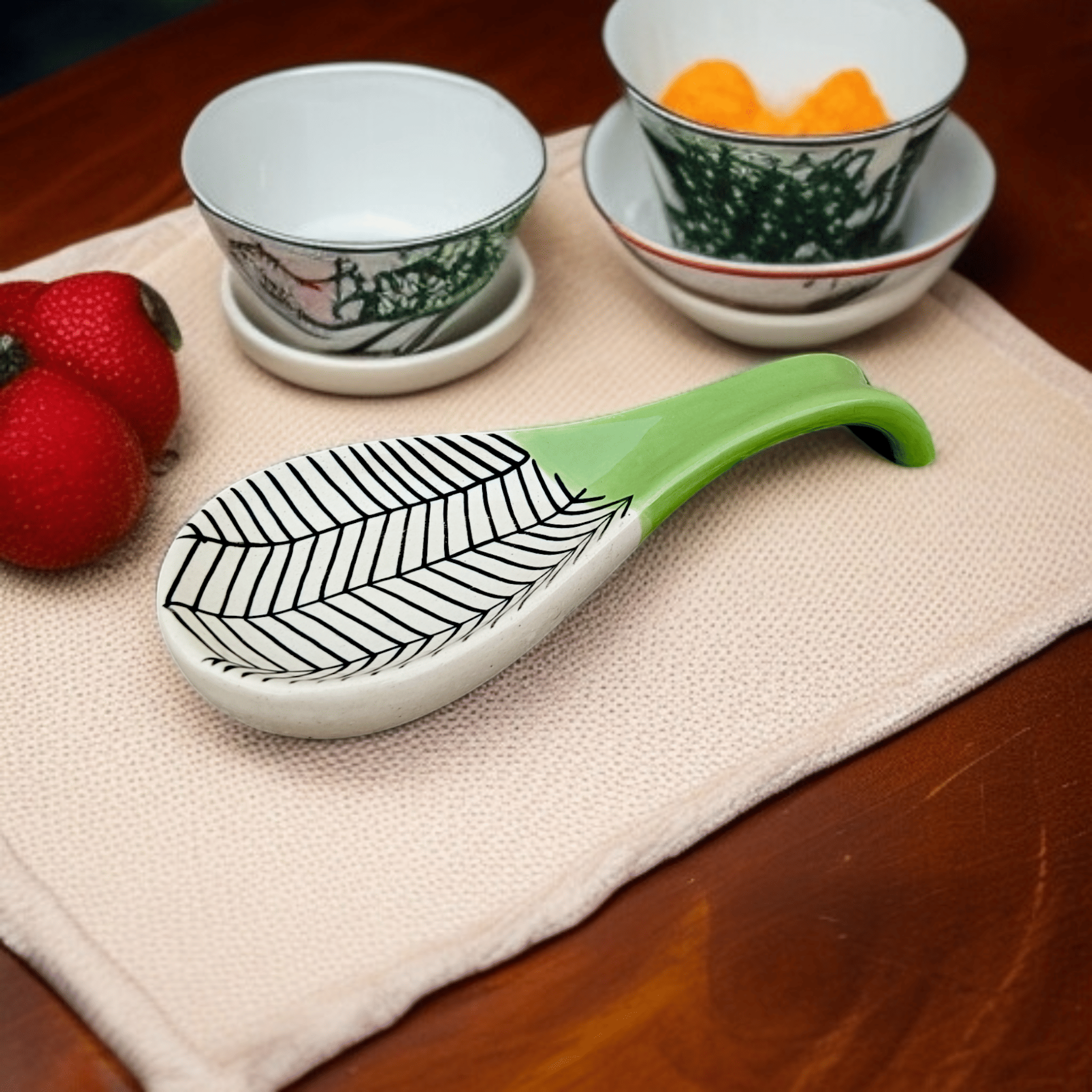     			Malaikah Olv Zbra Lng Spn Rst Ceramic Printed Soup Spoon Light Green ( Pack of 2 )