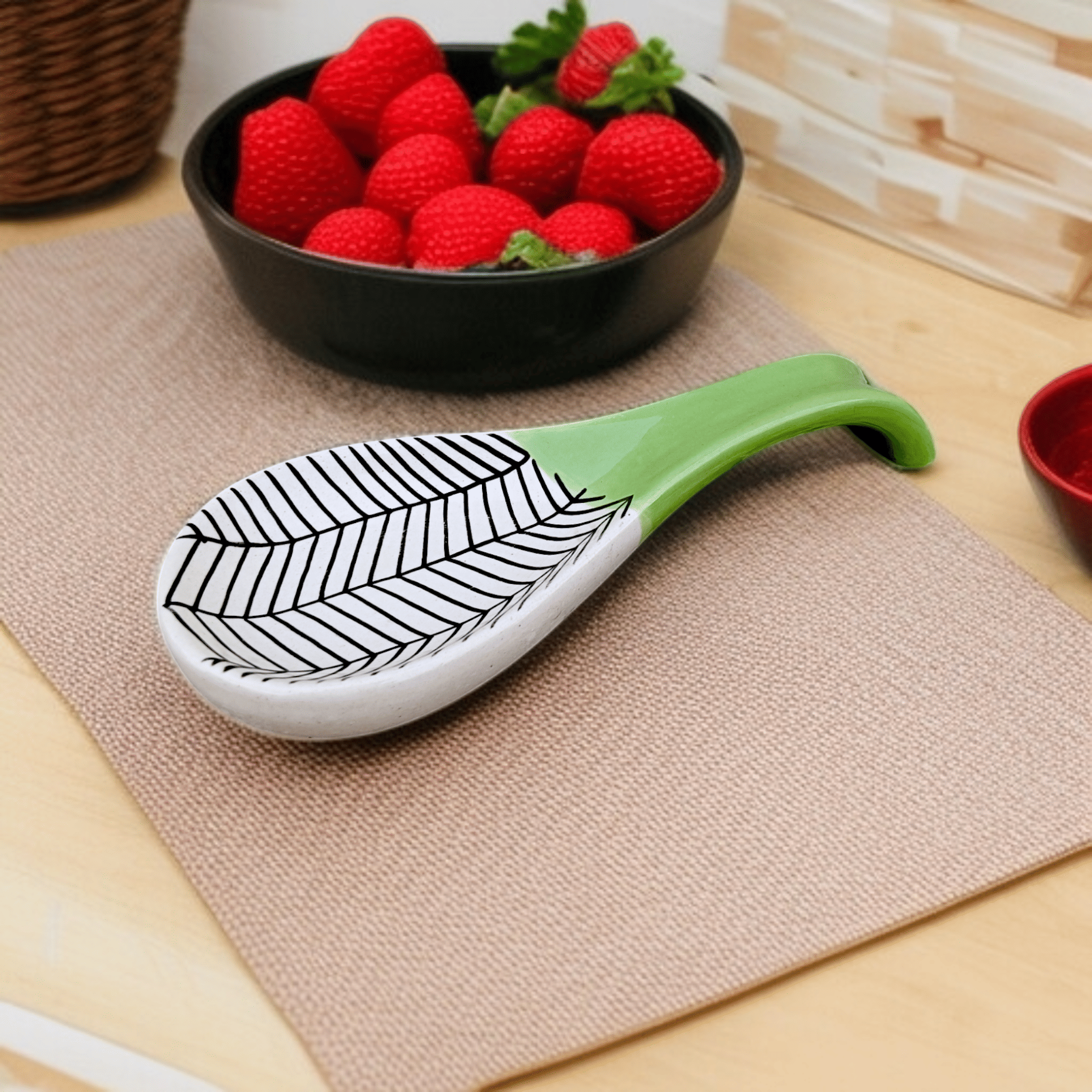 Malaikah Olv Zbra Lng Spn Rst Ceramic Printed Soup Spoon Light Green ( Pack of 1 ) Malaikah Olv Zbra Lng Spn Rst Ceramic Printed Soup Spoon Light Green ( Pack of 1 )