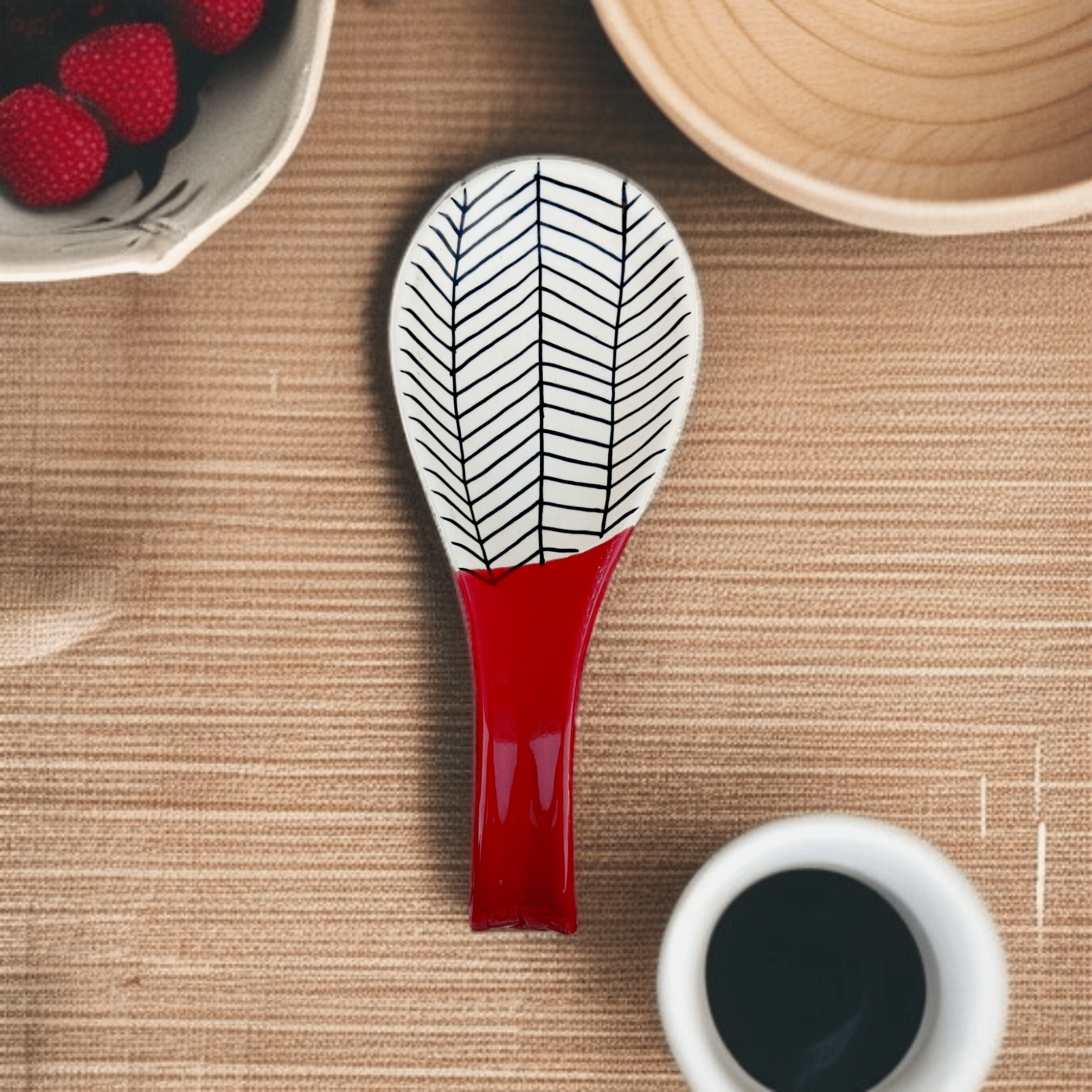     			Malaikah Red Zbra Lng Spn Rst Ceramic Printed Soup Spoon Red ( Pack of 1 )