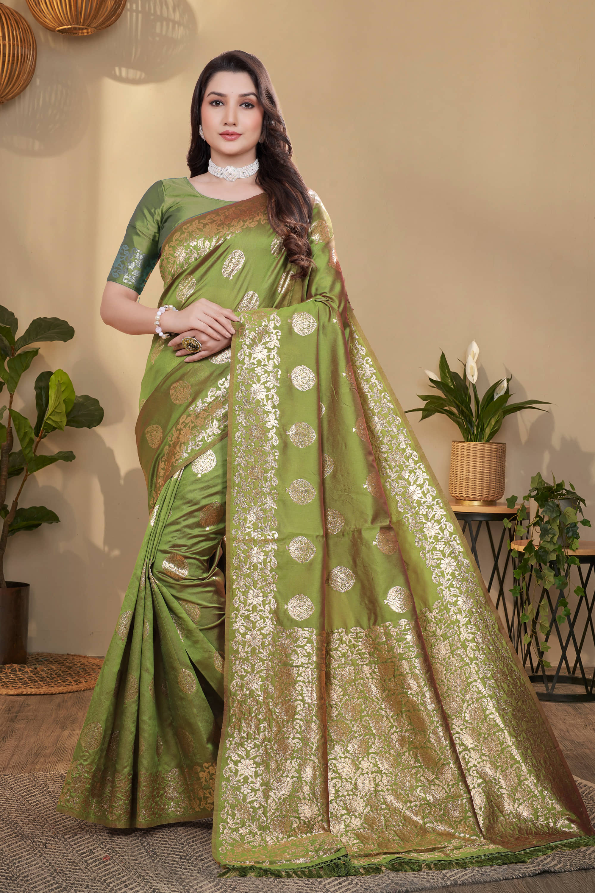 NENCY FASHION Silk Woven Banarasi saree With Unstitched Blouse Piece ( Teal ) - Sarees | Buy online on ZillyBuy