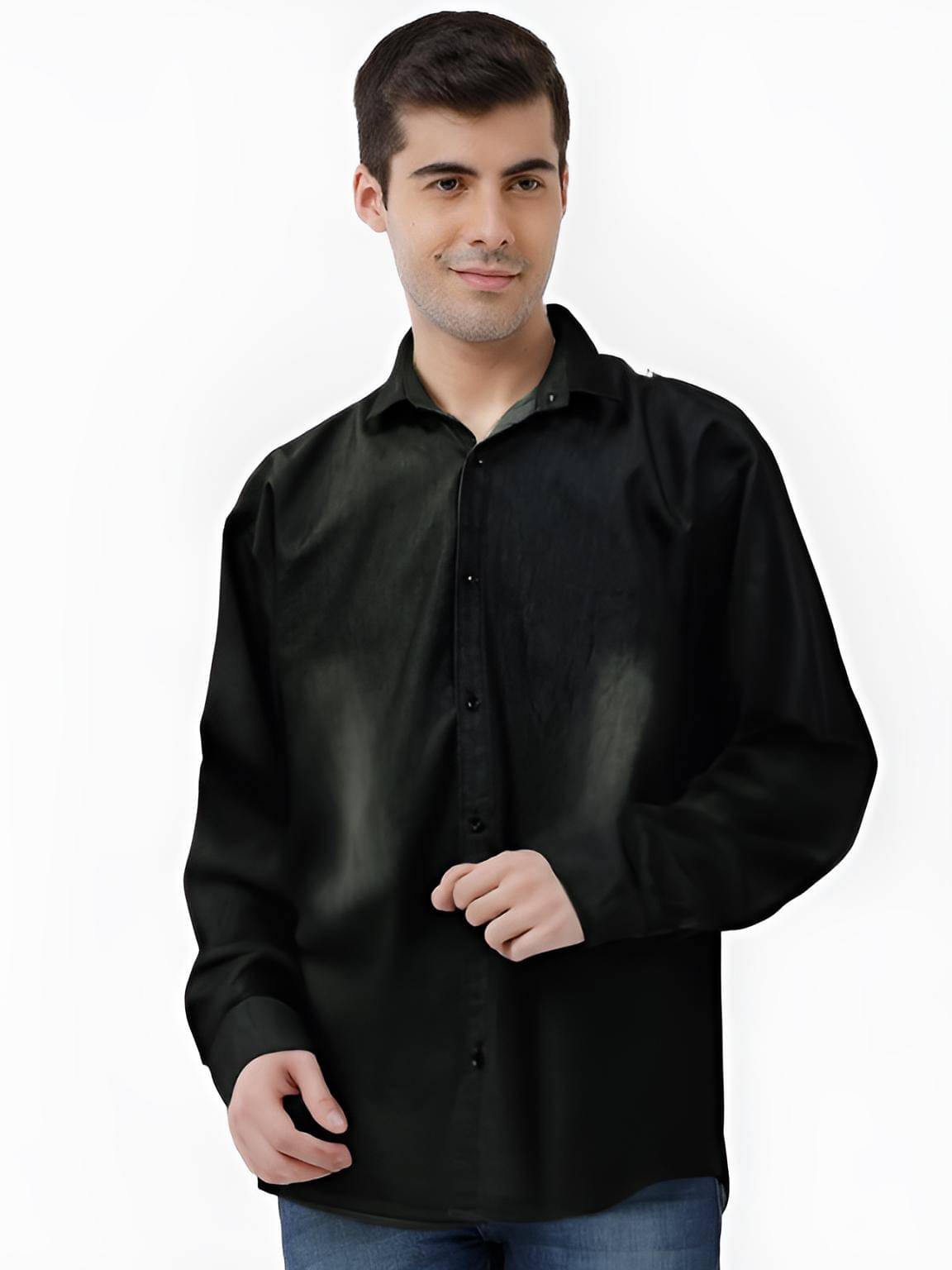     			NEW-18 Denim Regular Fit Solids Full Sleeves Men's Casual Shirt - Black ( Pack of 1 )