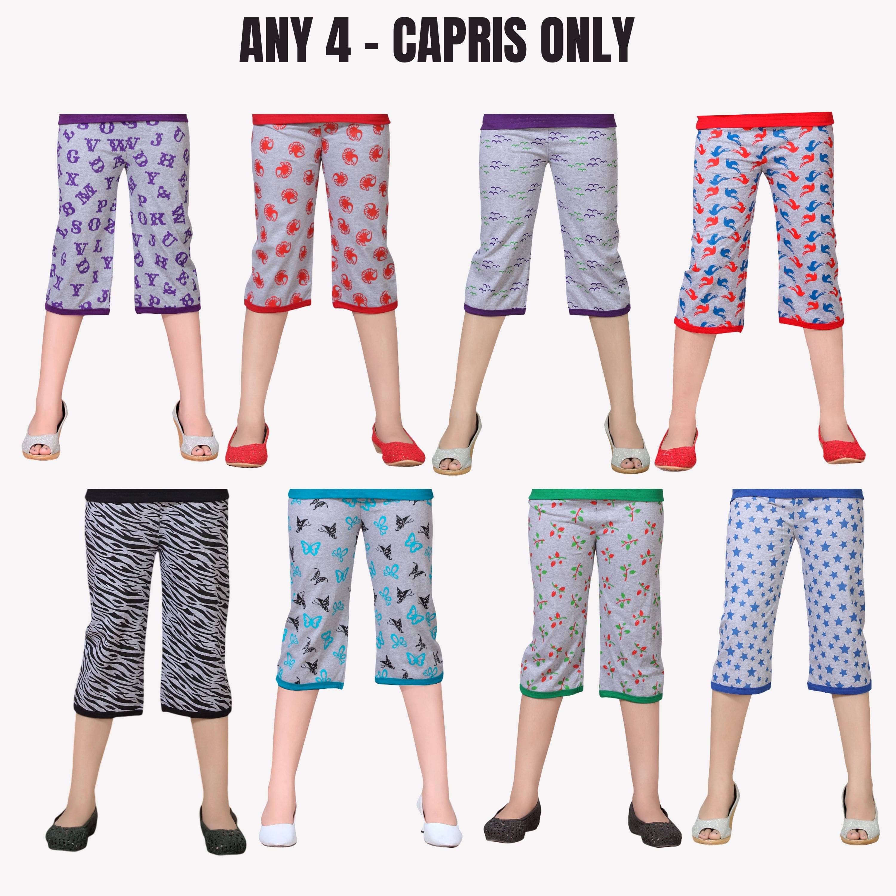 NOW OR NEVER Pack of 4 Girls Cotton Capris ( Multicolor 1 ) NOW OR NEVER Pack of 4 Girls Cotton Capris ( Multicolor 1 )