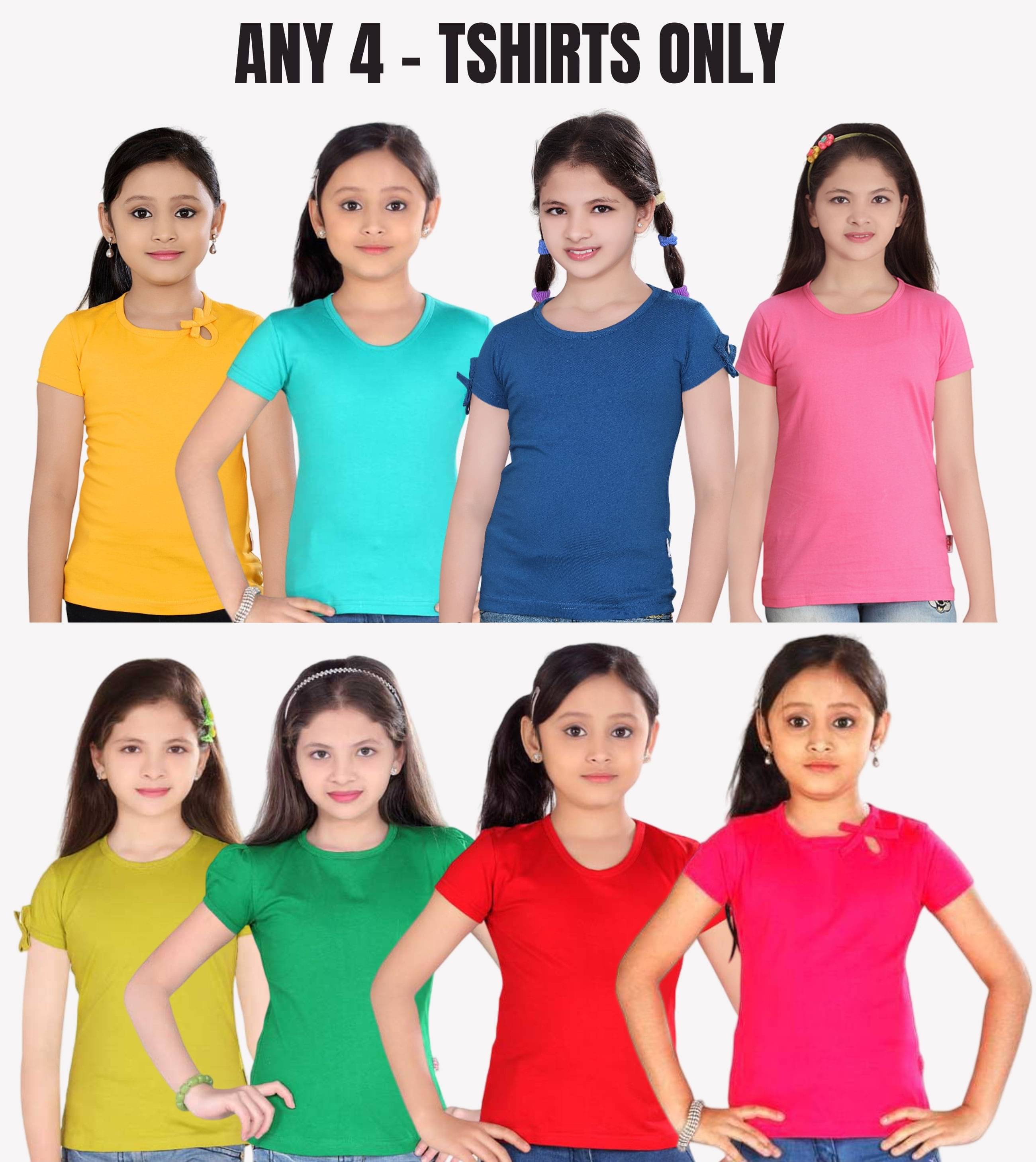     			NOW OR NEVER Pack of 4 Girls 100% Cotton T-Shirt ( Multicolor )