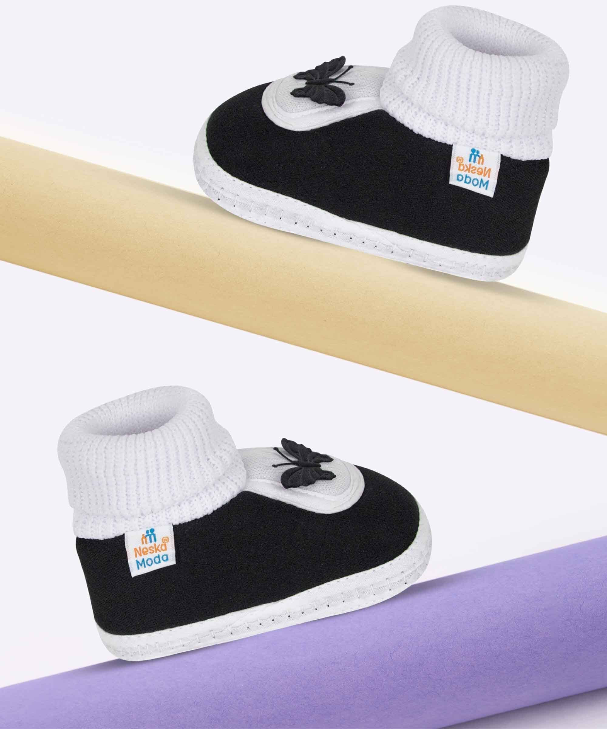     			Neska Moda - Black Booties For Baby Boy & Baby Girl 12-18 Months ( Pack of 1 )