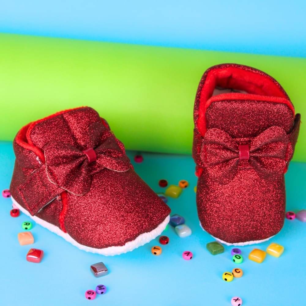     			Neska Moda - Maroon Booties For Baby Girl 6-12 Months ( Pack of 1 )