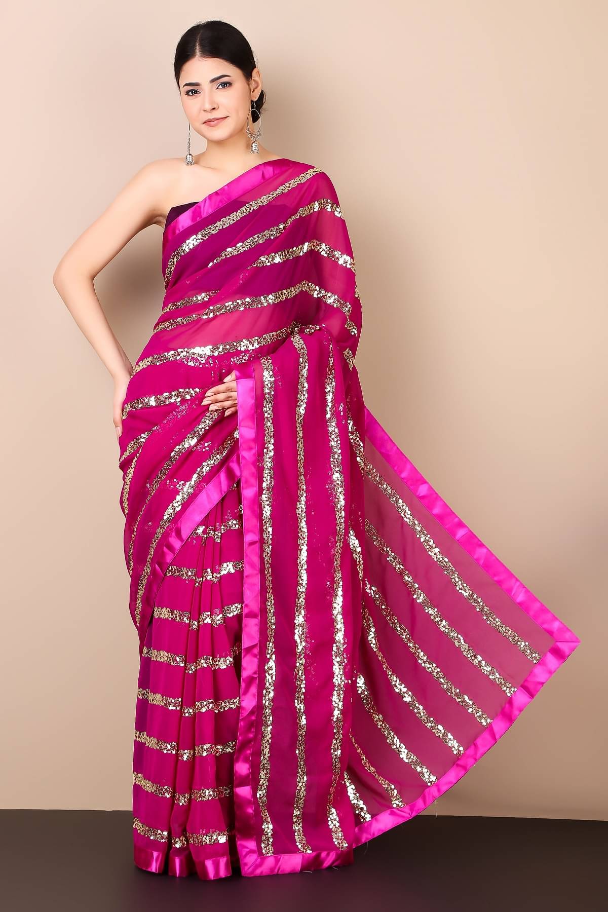     			Prazvika Georgette Embroidered Chanderi saree With Unstitched Blouse Piece ( Wine )