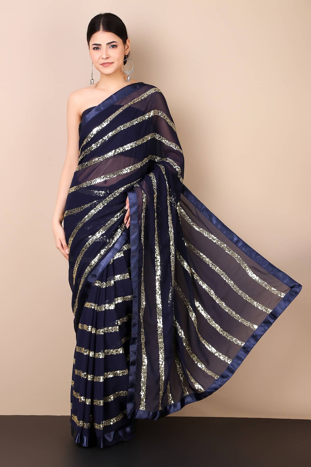 Prazvika Georgette Embroidered Chanderi saree With Unstitched Blouse Piece ( Blue ) Prazvika Georgette Embroidered Chanderi saree With Unstitched Blouse Piece ( Blue )