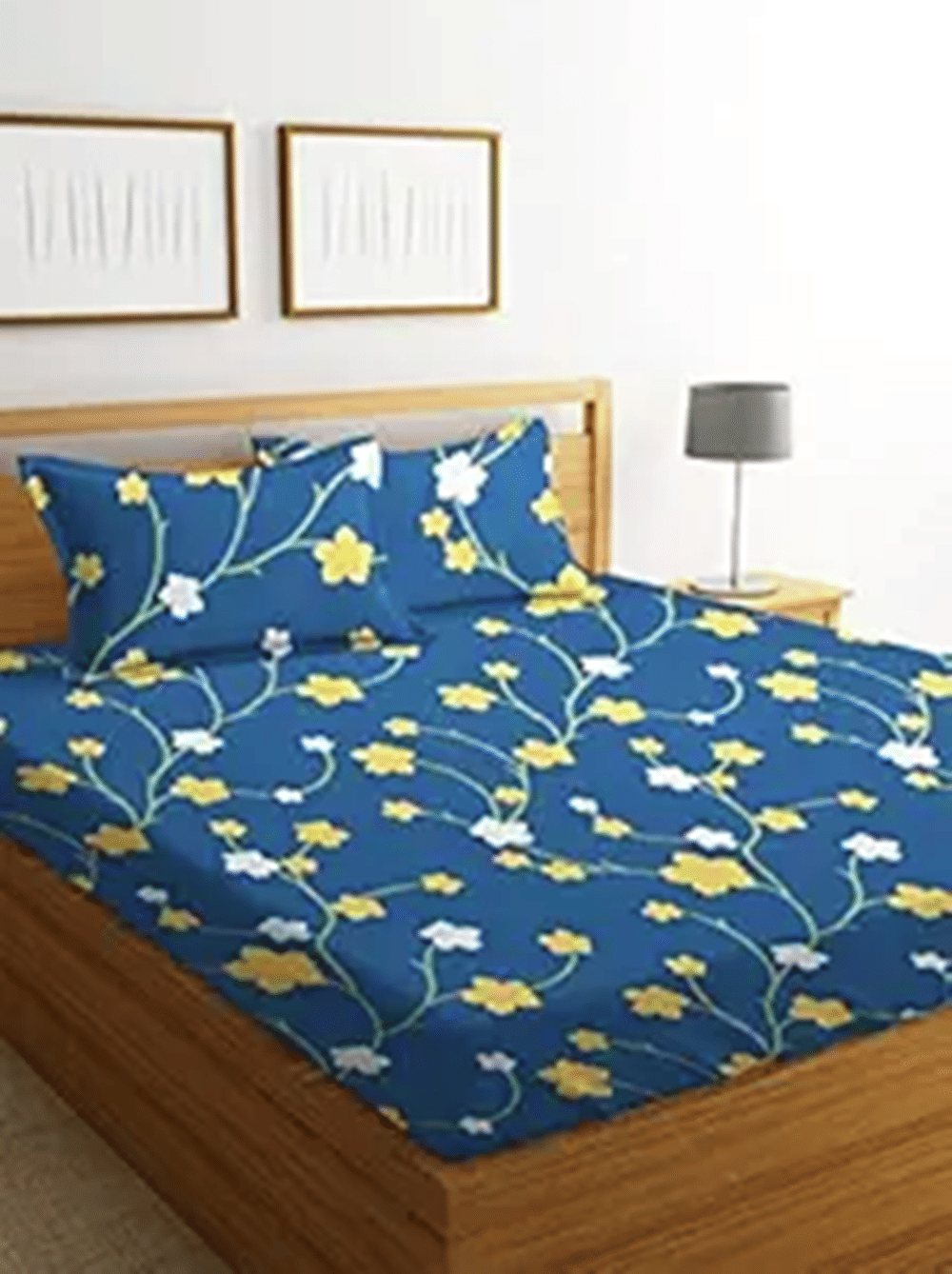     			Quirky Home Poly Cotton 1 Double Bedsheet with 2 Pillow Covers ( Blue )