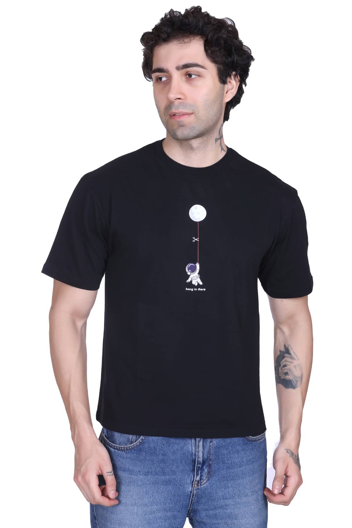 RF RAVES Men Cotton Blend Oversized Fit Printed T-Shirt ( Black ) RF RAVES Men Cotton Blend Oversized Fit Printed T-Shirt ( Black )