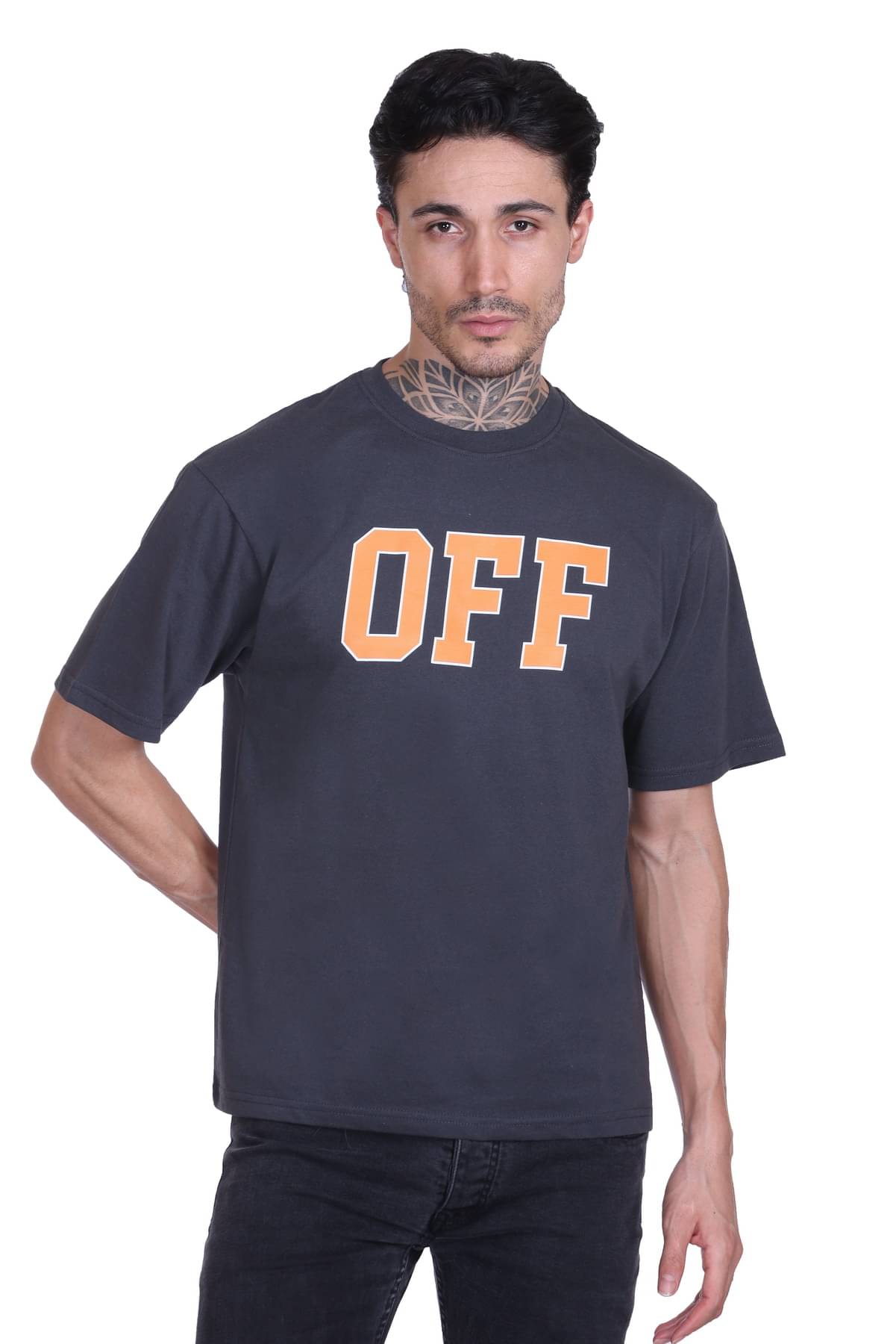     			RF RAVES Men Cotton Blend Oversized Fit Printed T-Shirt ( Grey )
