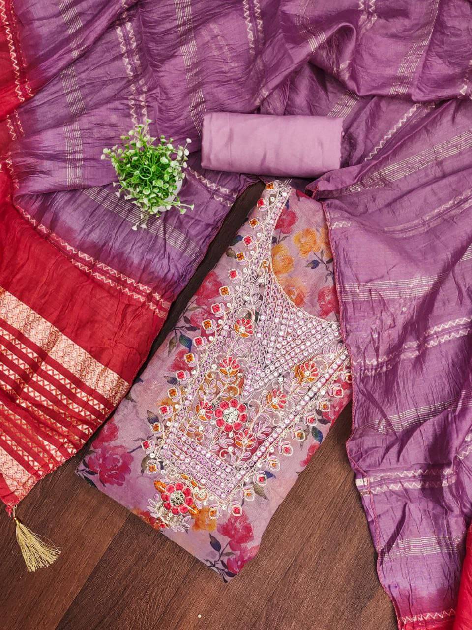     			Rangtulika Ethnics Women Shimmer Unstitched Dress Material ( Purple )