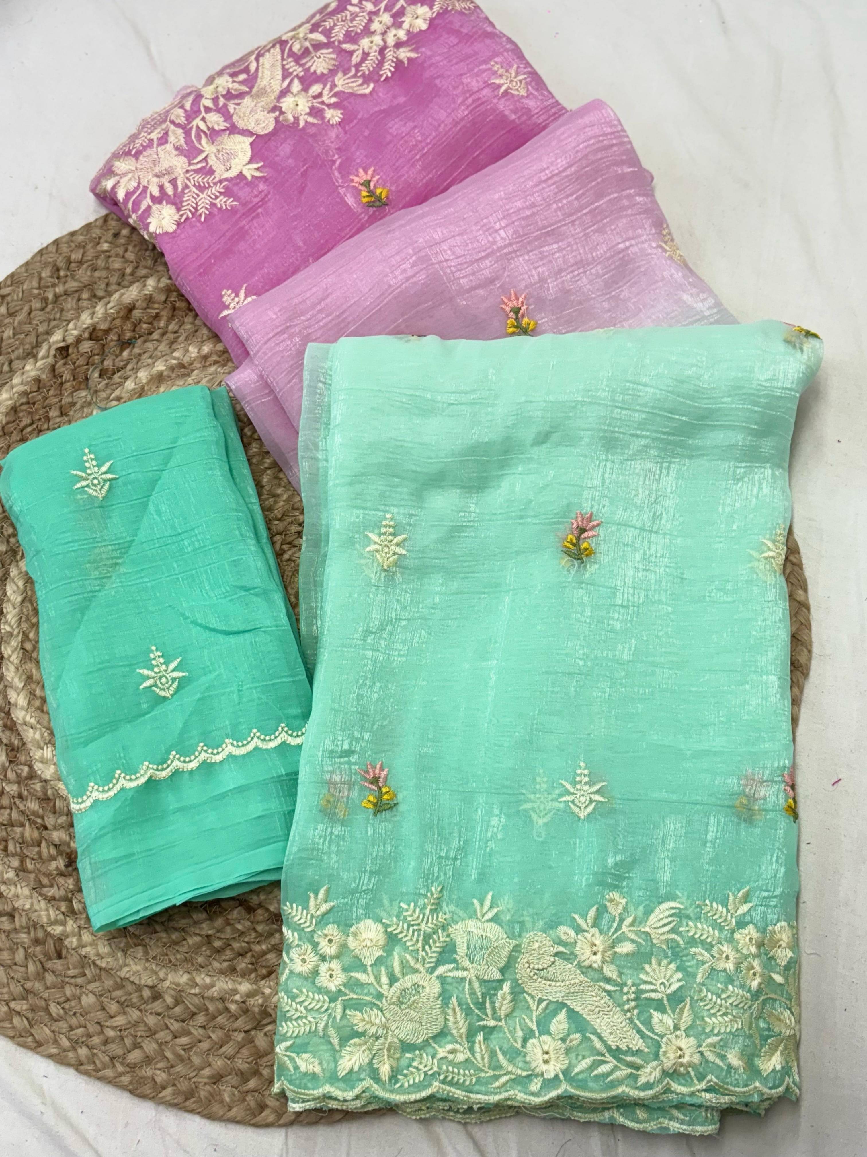     			SHRIMORI Chanderi Embroidered Chanderi saree With Unstitched Blouse Piece ( Teal )