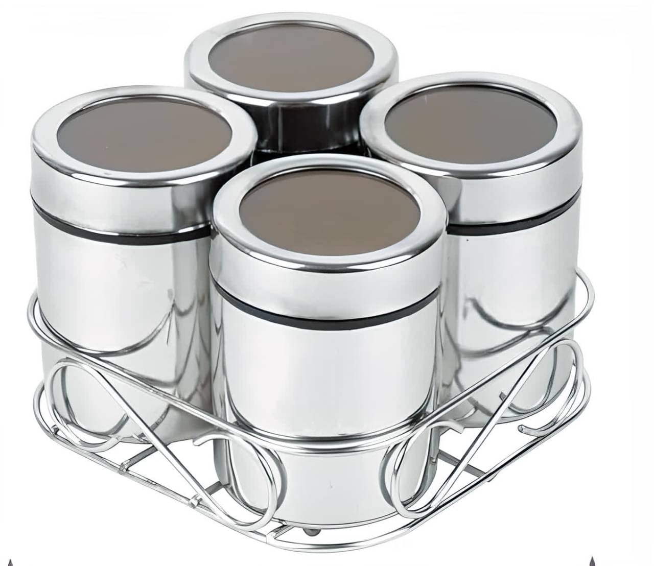     			STEEPLE Stainless Steel Silver Spice Container ( Set of 4 )