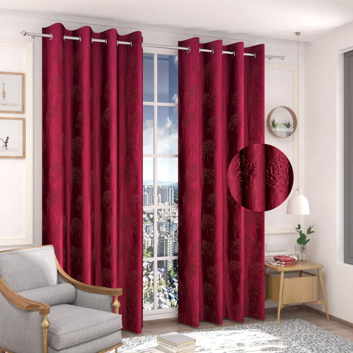 Sai Arpan Abstract Printed Semi-Transparent Eyelet Curtain 5 ft ( Pack of 1 ) - Multicolor     			Sai Arpan Abstract Printed Semi-Transparent Eyelet Curtain 5 ft ( Pack of 1 ) - Multicolor