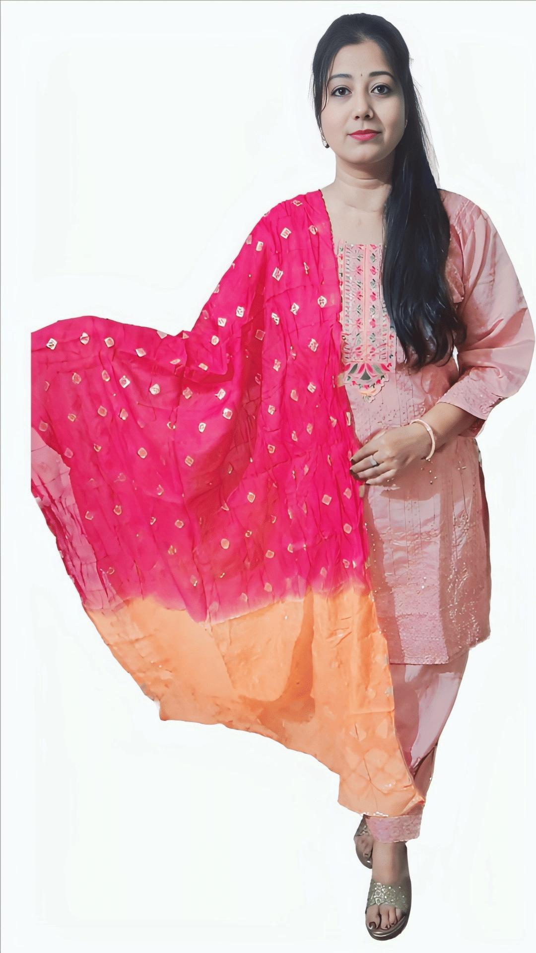     			Savoryfashion Women Silk Blend Embroidered Straight Kurti With Pants ( Peach )