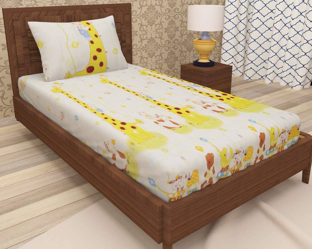     			Sky Tex Glace Cotton 1 Single Bedsheet with 1 Pillow Cover ( Yellow )