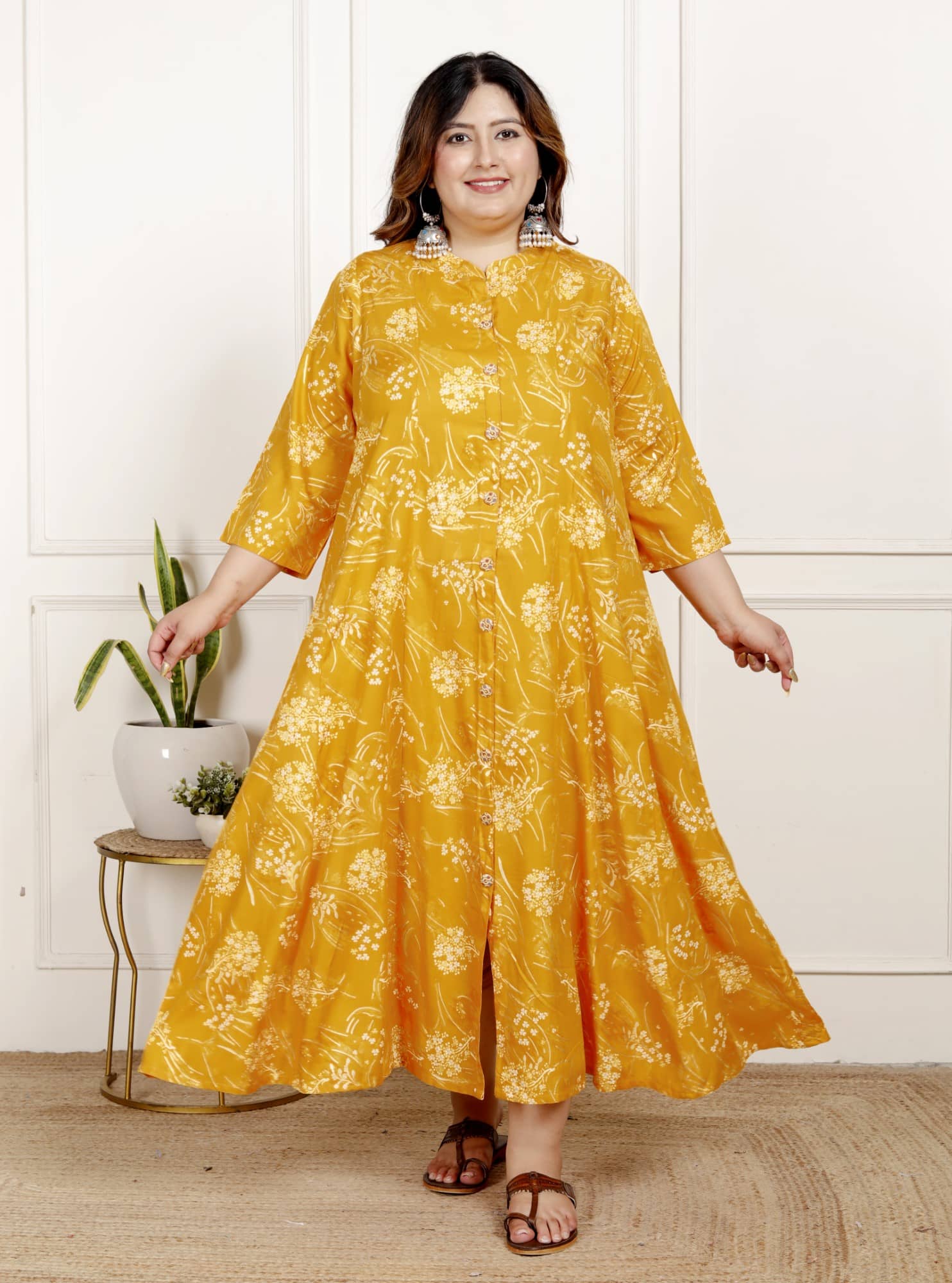 Swasti Women Cotton Blend Embellished Flared Kurti ( Yellow ) - Kurtis, Tunics | Buy online on ZillyBuy