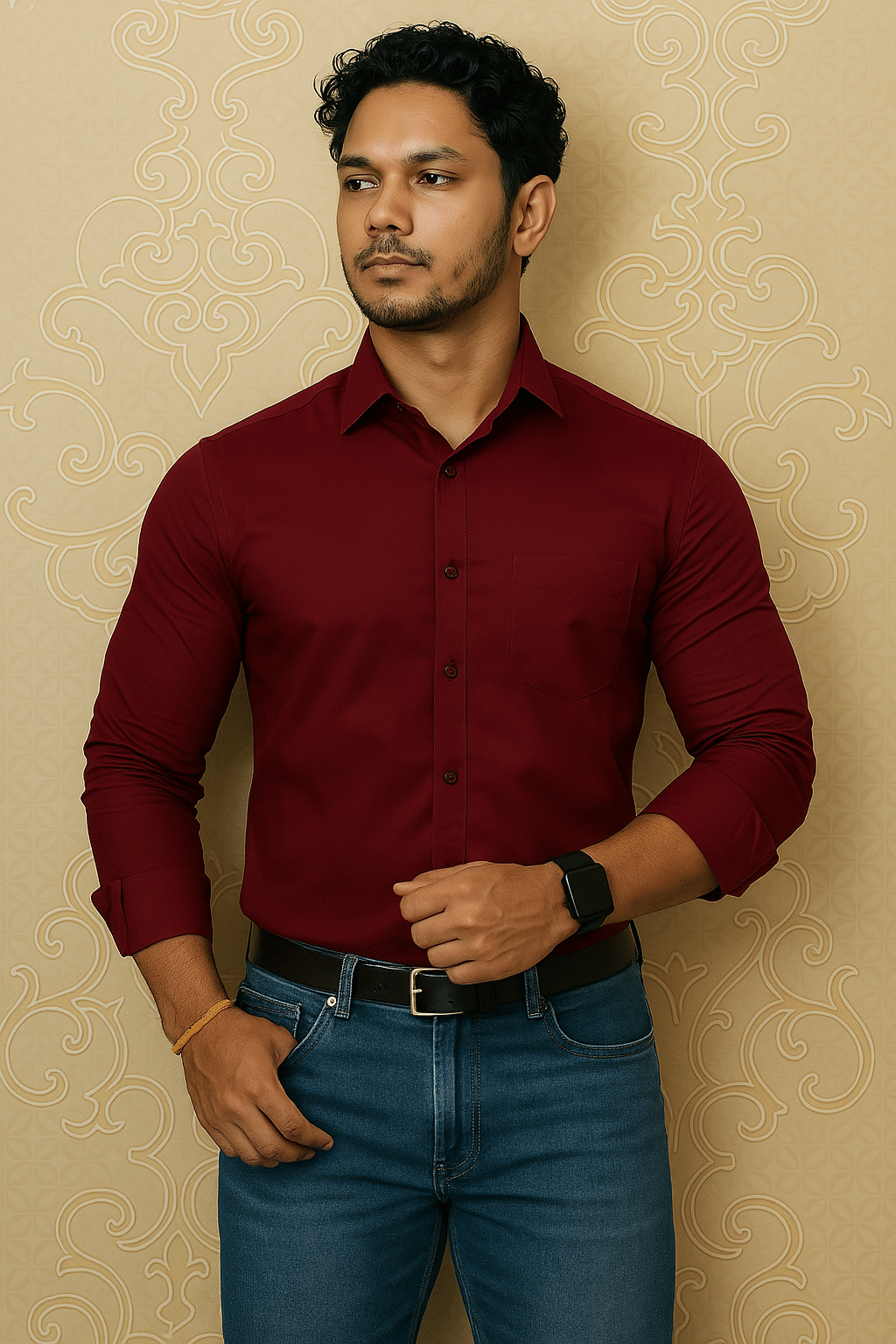     			TheSmoke Cotton Regular Fit Full Sleeves Men's Formal Shirt - Maroon ( Pack of 1 )