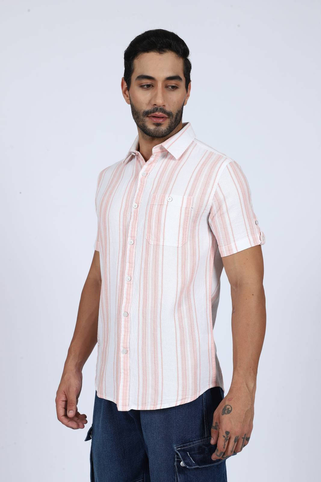Wolf & co. Cotton Blend Regular Fit Striped Half Sleeves Men's Casual Shirt - Multicolor ( Pack of 1 ) Wolf & co. Cotton Blend Regular Fit Striped Half Sleeves Men's Casual Shirt - Multicolor ( Pack of 1 )