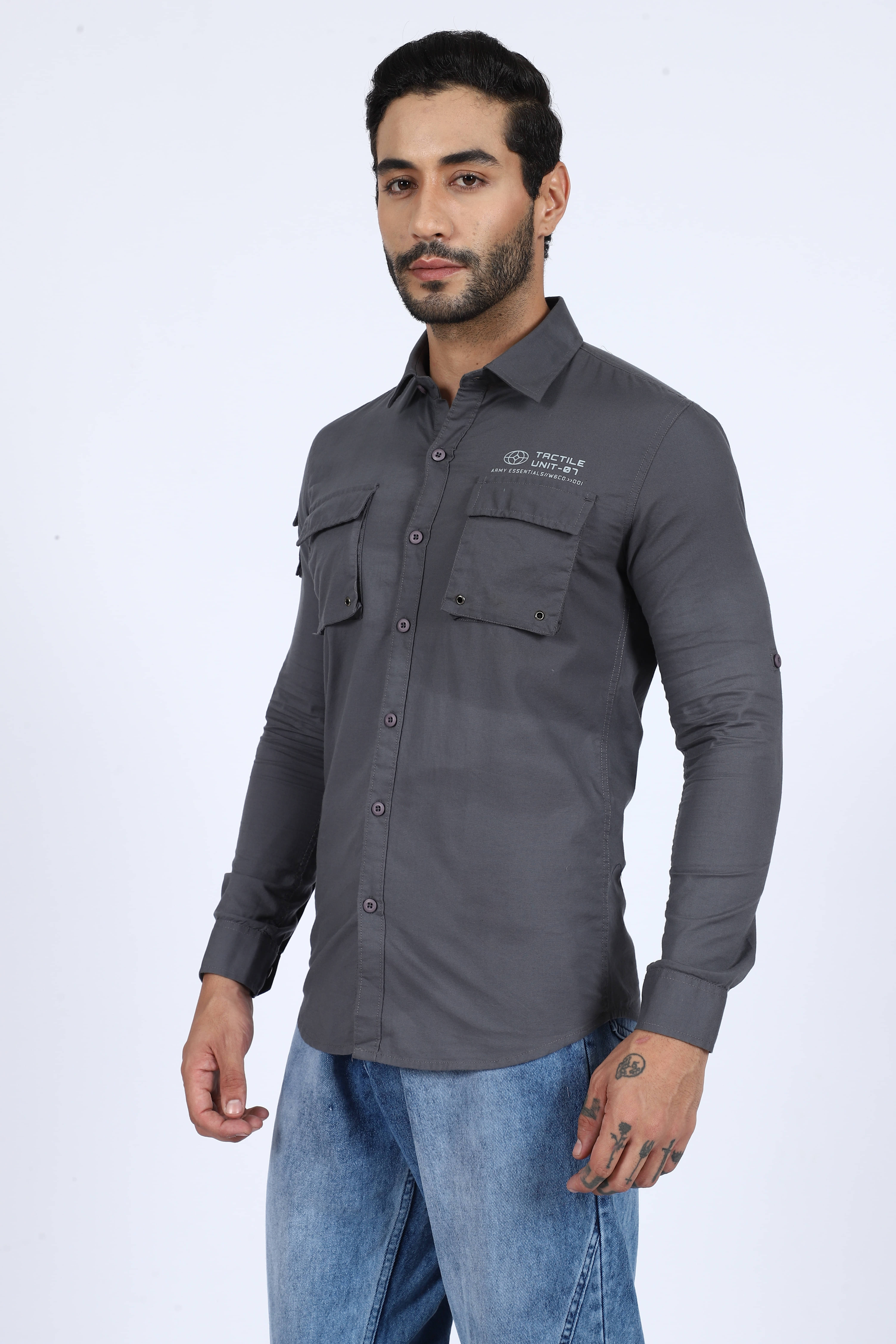 Wolf & co. Cotton Blend Regular Fit Solids Full Sleeves Men's Casual Shirt - Grey ( Pack of 1 ) Wolf & co. Cotton Blend Regular Fit Solids Full Sleeves Men's Casual Shirt - Grey ( Pack of 1 )