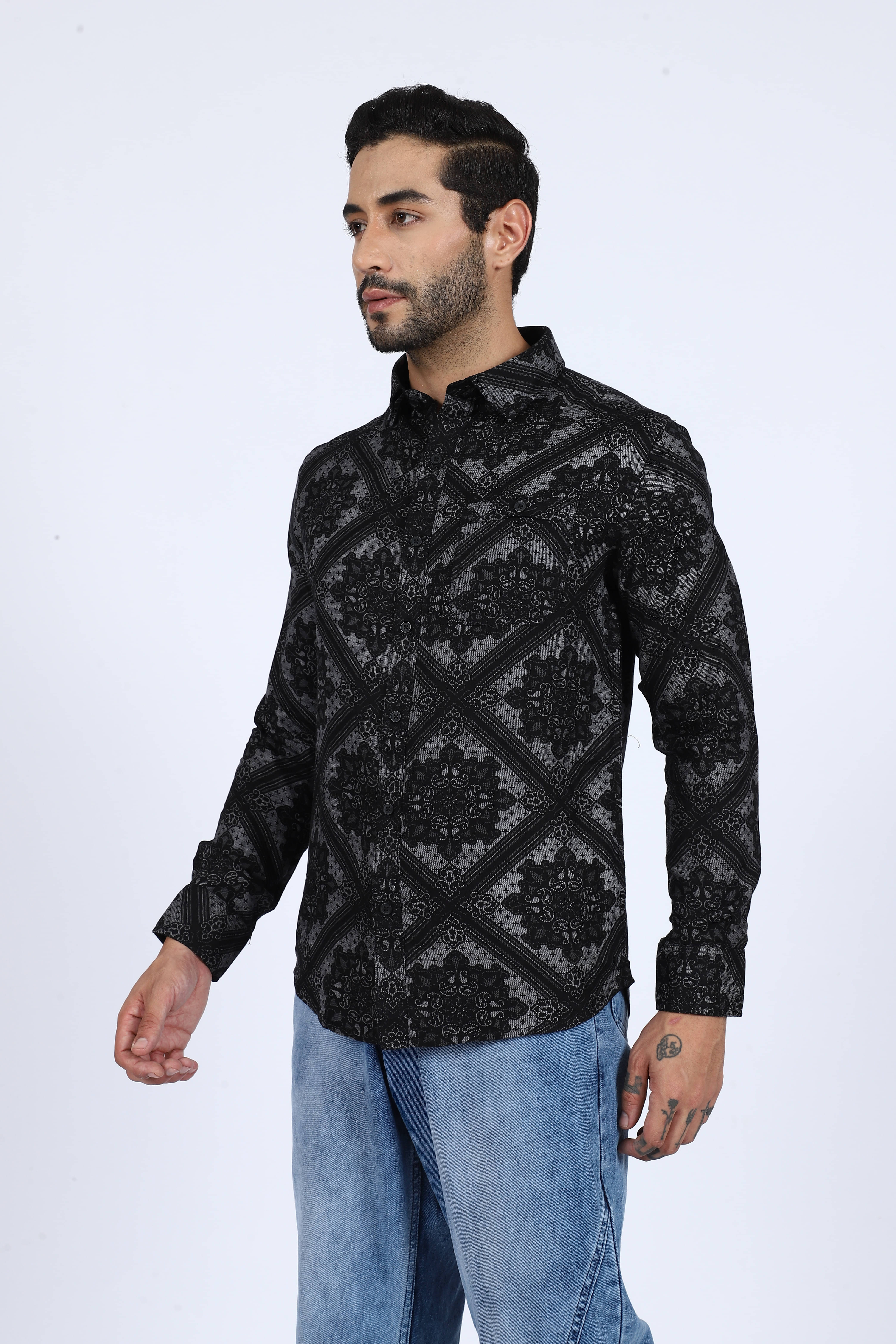 Wolf & co. Viscose Regular Fit Printed Full Sleeves Men's Casual Shirt - Black ( Pack of 1 ) Wolf & co. Viscose Regular Fit Printed Full Sleeves Men's Casual Shirt - Black ( Pack of 1 )