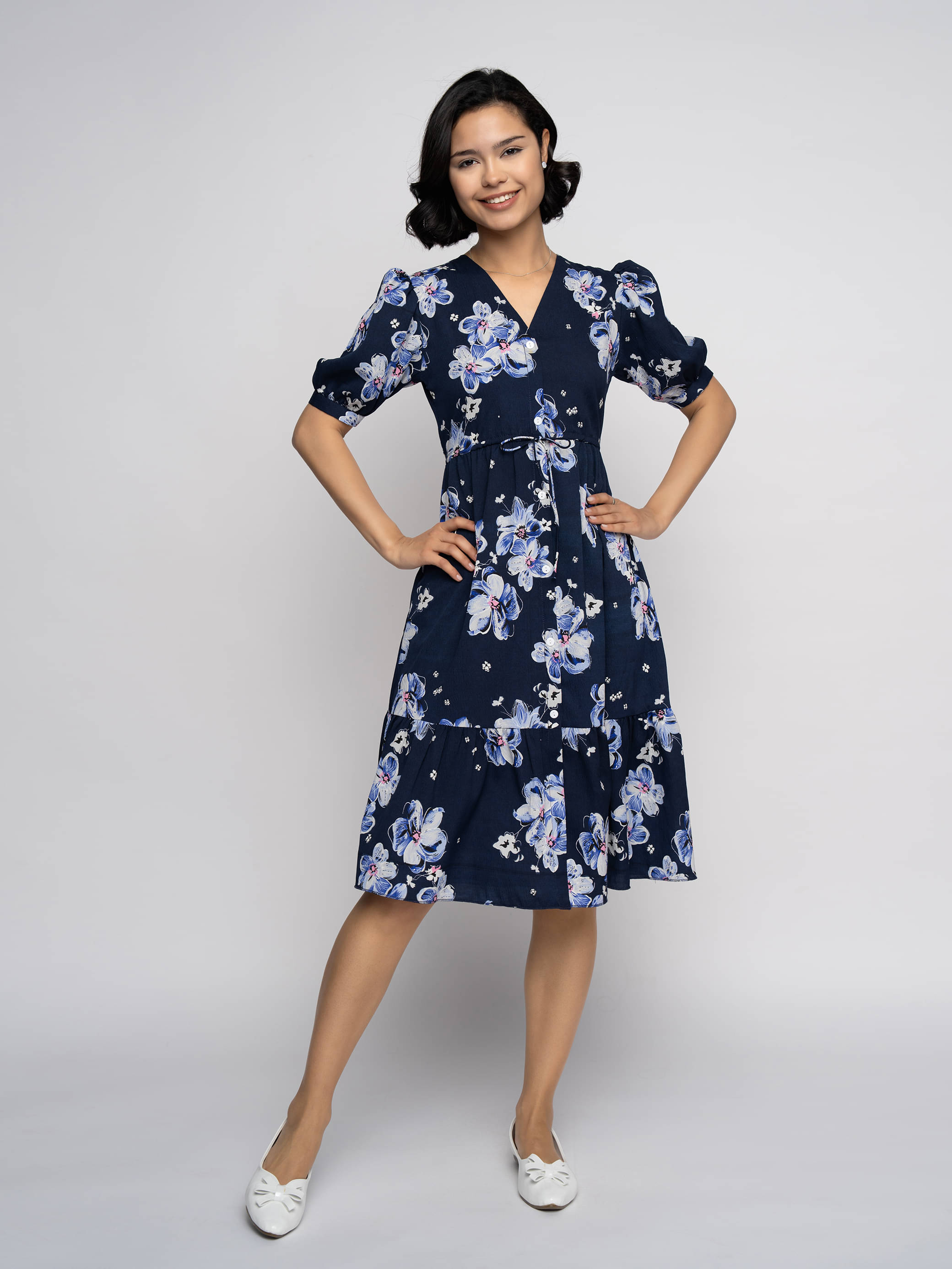 aask Women Polyester Printed Fit & Flare Dress ( Navy Blue ) aask Women Polyester Printed Fit & Flare Dress ( Navy Blue )