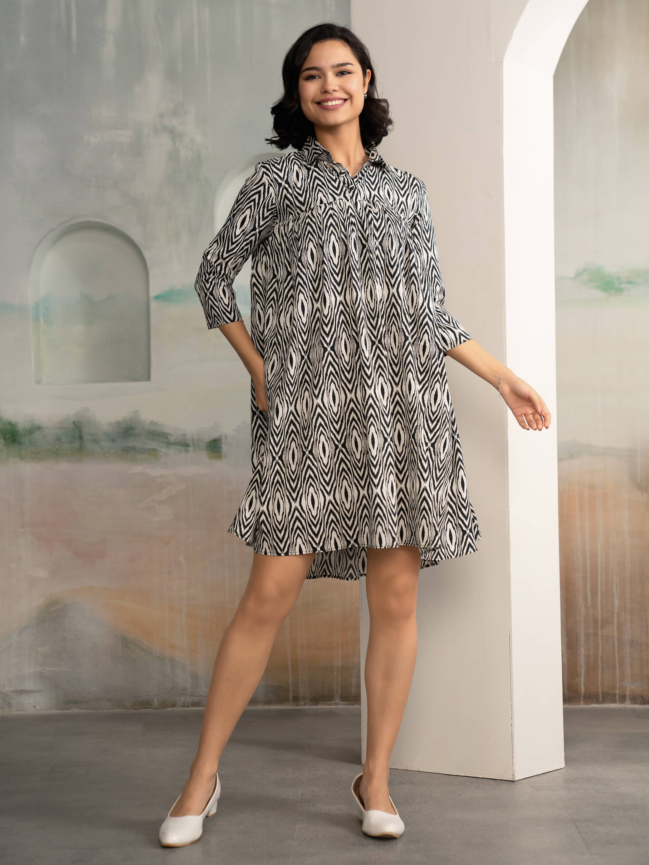 aask Women Polyester Printed Fit & Flare Dress ( Black ) aask Women Polyester Printed Fit & Flare Dress ( Black )