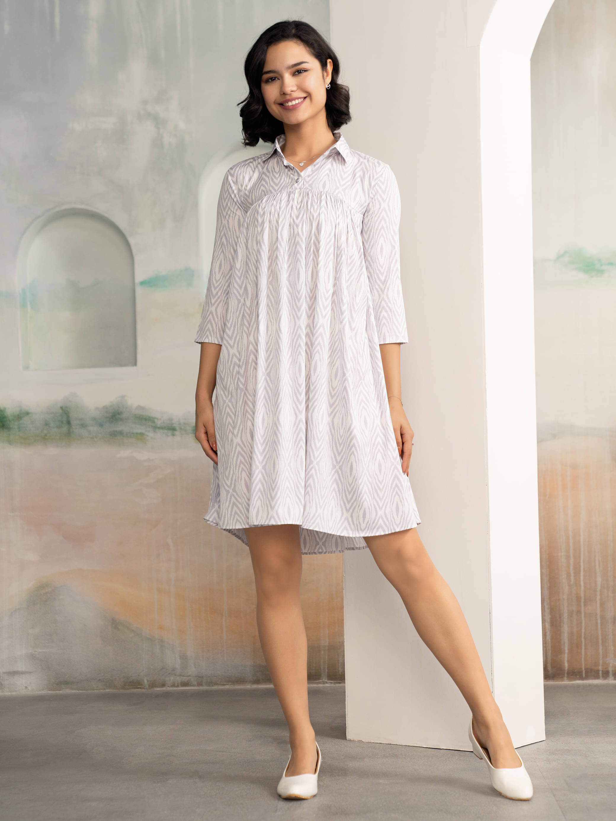     			aask Women Polyester Printed Fit & Flare Dress ( White )