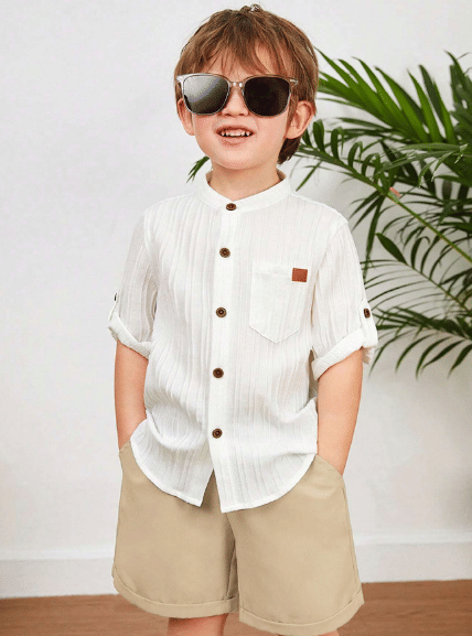     			fastdeal Pack of 1 Boys Cotton Shirt & Shorts Set ( Cream )