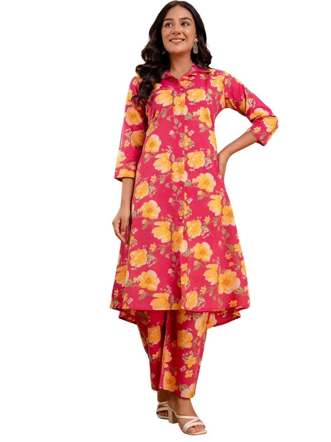     			feranoid Women Cotton Printed A-line Kurti With Pants ( Red )