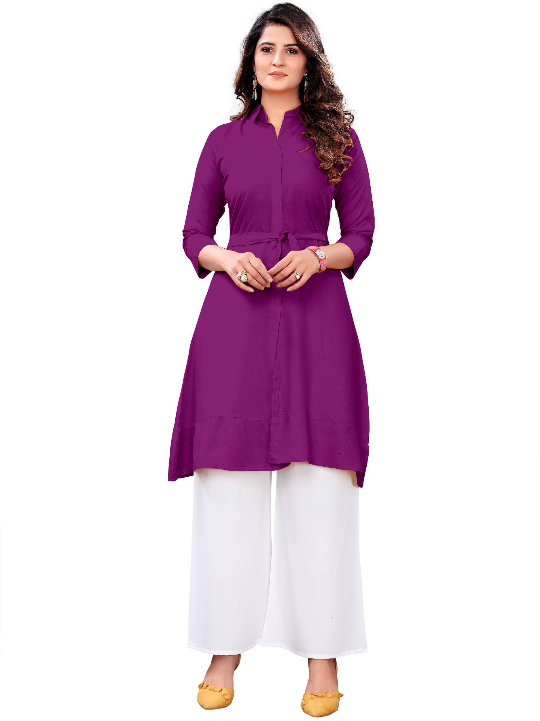     			fvd Women Rayon Self Design A-line Kurti With Palazzo ( Purple )
