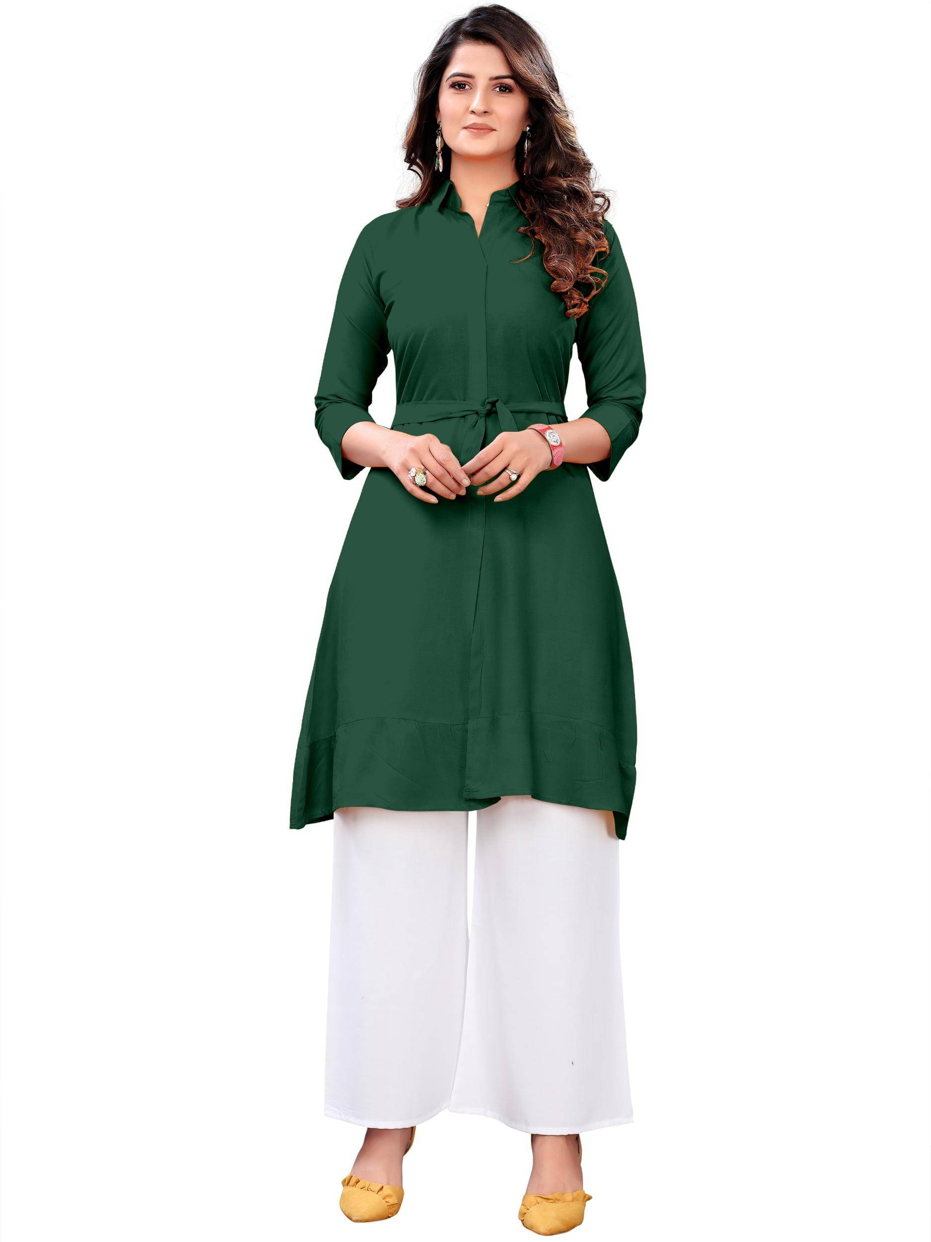     			fvd Women Rayon Solid A-line Kurti With Palazzo ( Green )
