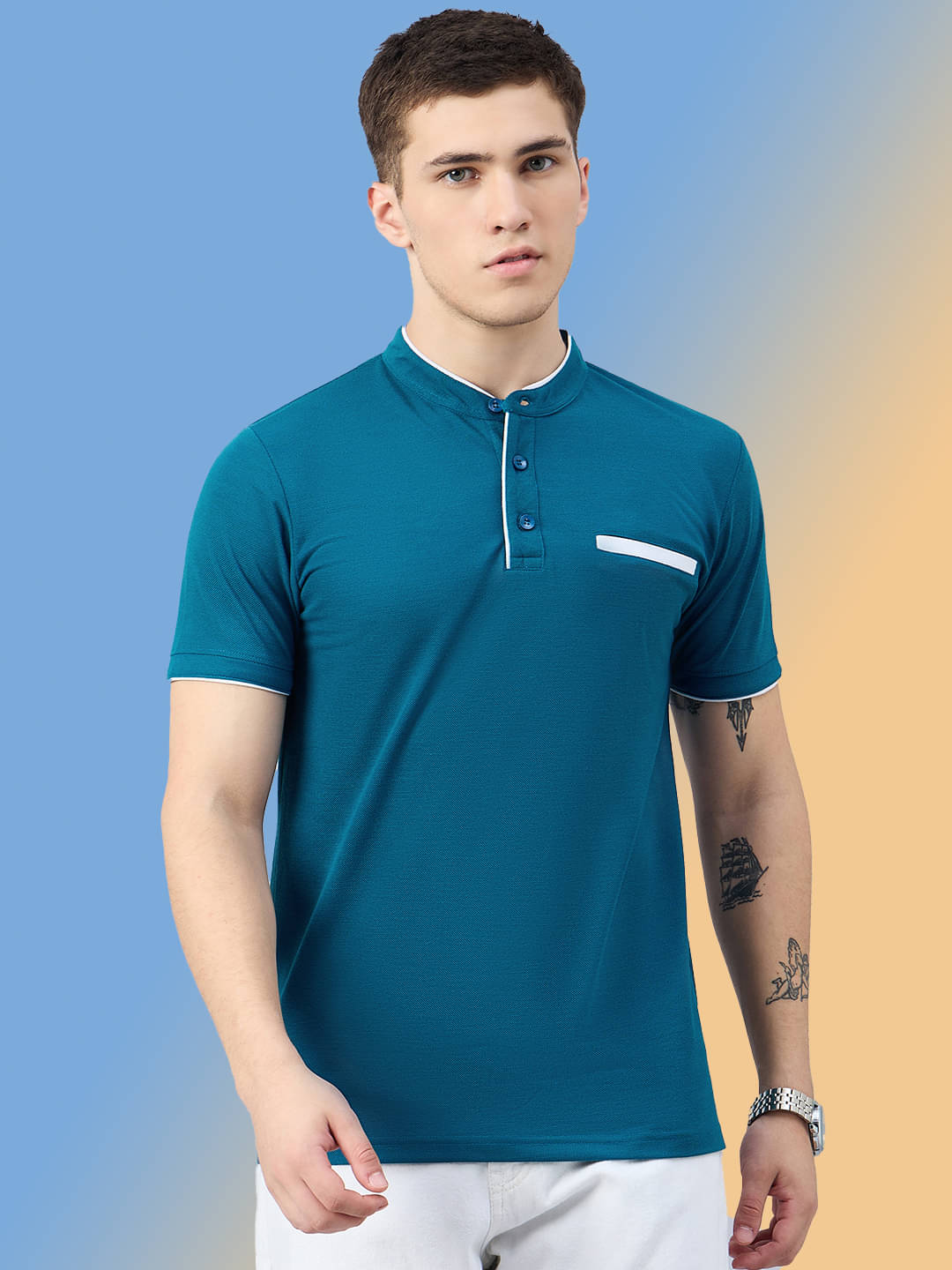     			zigo Men Cotton Blend Regular Fit Solid T-Shirt ( Teal Blue )