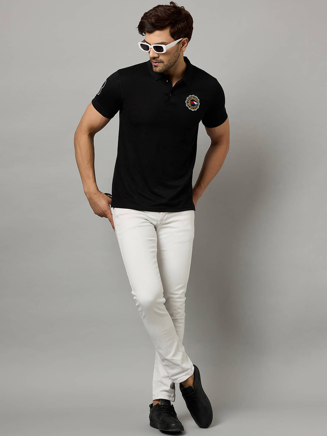     			zigo Men Cotton Blend Regular Fit Embroidered Polo T Shirt ( Black )