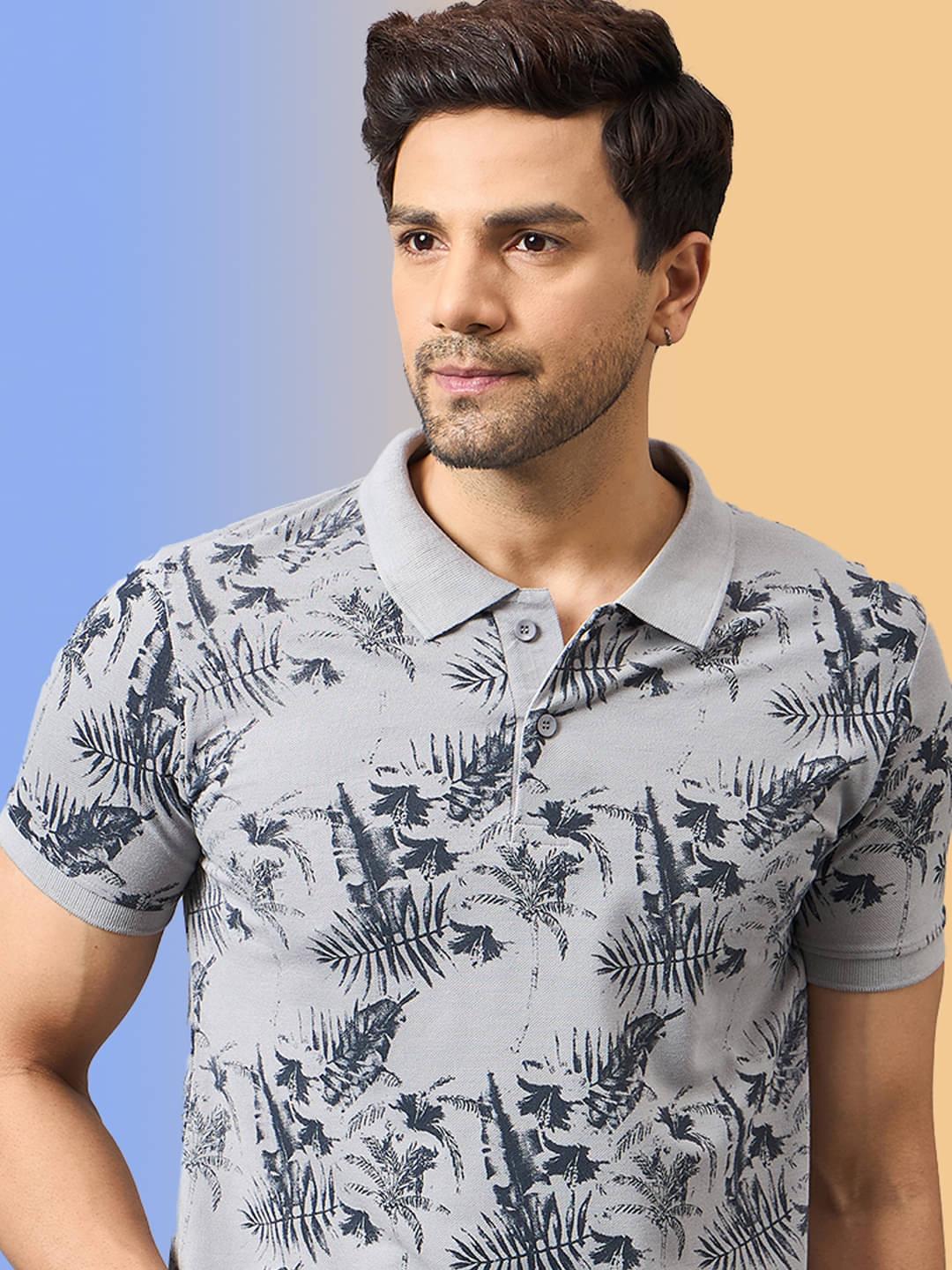 zigo Men Cotton Blend Regular Fit Printed Polo T Shirt ( Grey )     			zigo Men Cotton Blend Regular Fit Printed Polo T Shirt ( Grey )