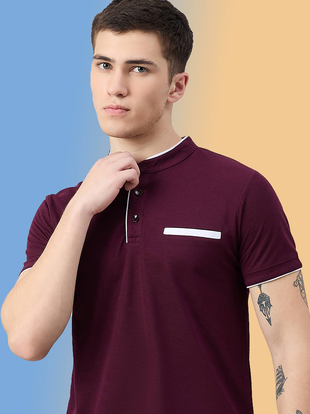 zigo Men Cotton Blend Regular Fit Solid T-Shirt ( Wine ) zigo Men Cotton Blend Regular Fit Solid T-Shirt ( Wine )