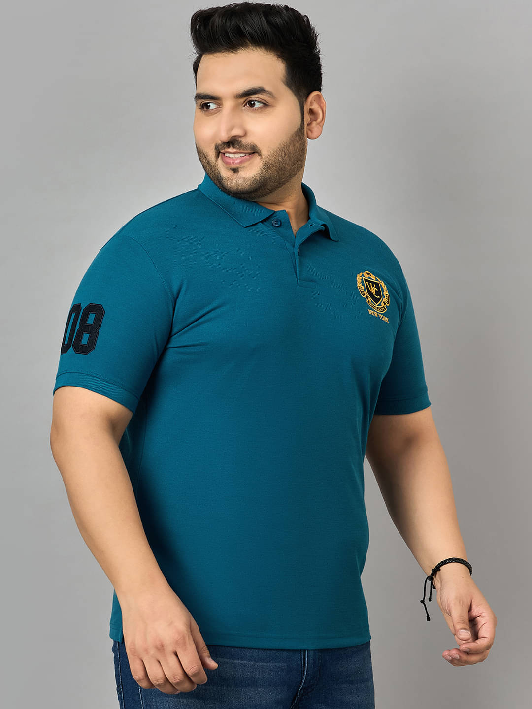     			zigo Men Cotton Blend Regular Fit Embroidered Polo T Shirt ( Teal Blue )