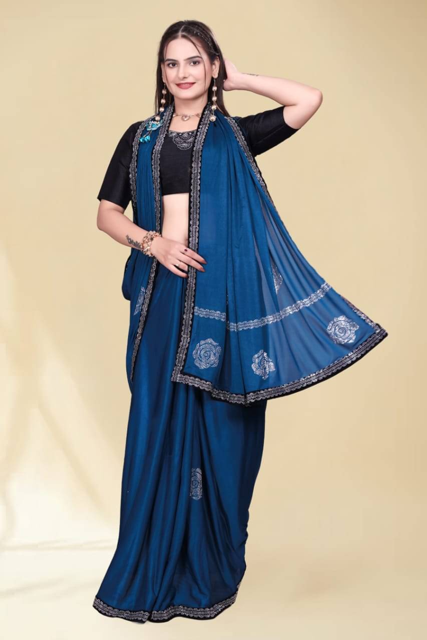A TO Z CART Lycra Embellished Phulkari saree With Unstitched Blouse Piece ( Rama ) A TO Z CART Lycra Embellished Phulkari saree With Unstitched Blouse Piece ( Rama )