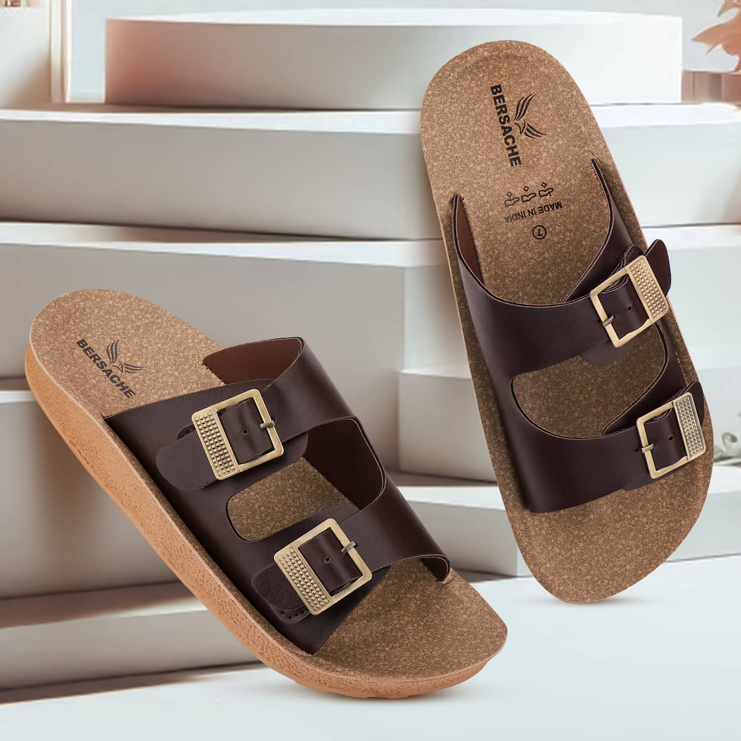     			Bersache Brown Men's Slide Flip Flop