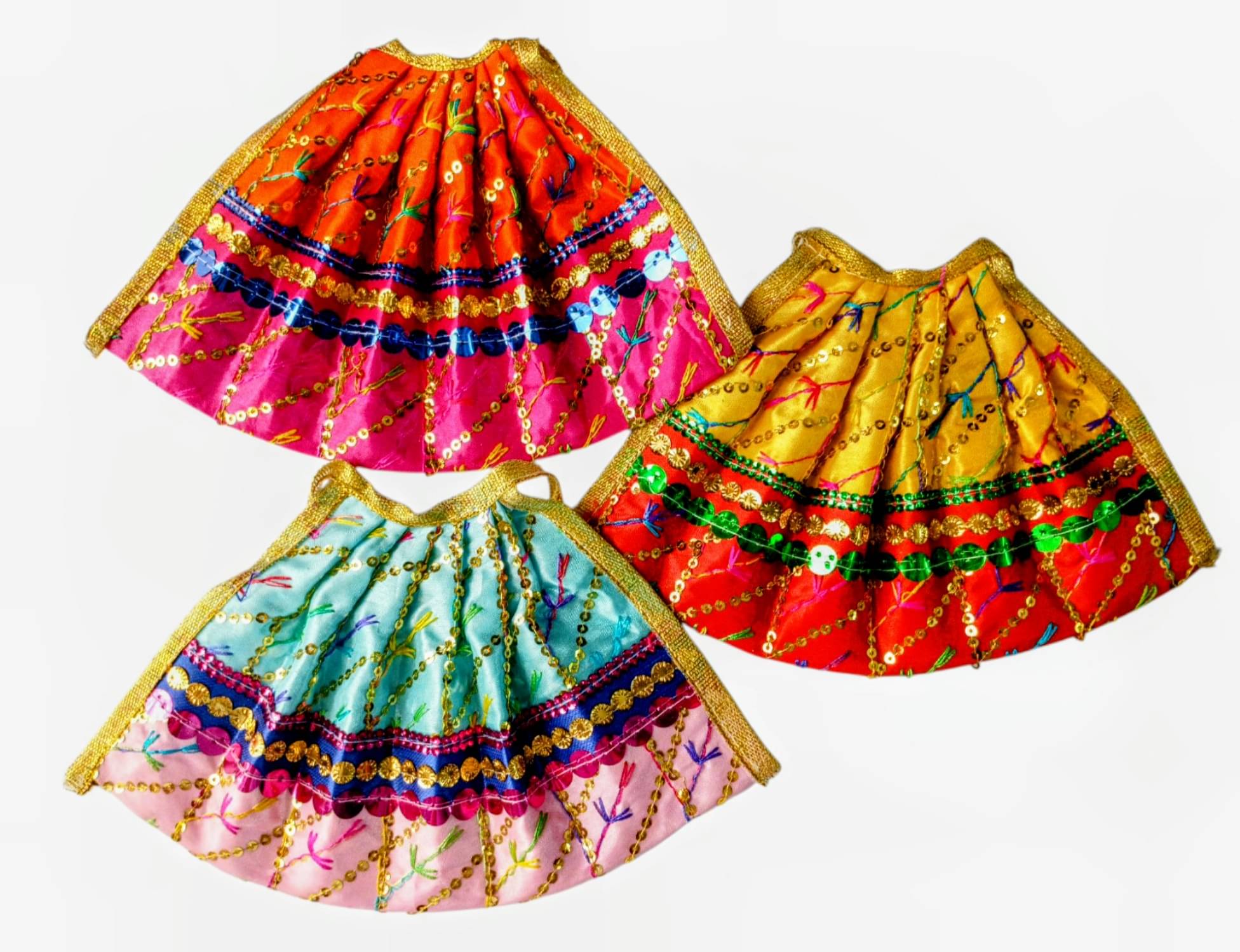     			Cherry Tree Durga Mata Multicolor Silk Lehanga ( Pack of 3 )