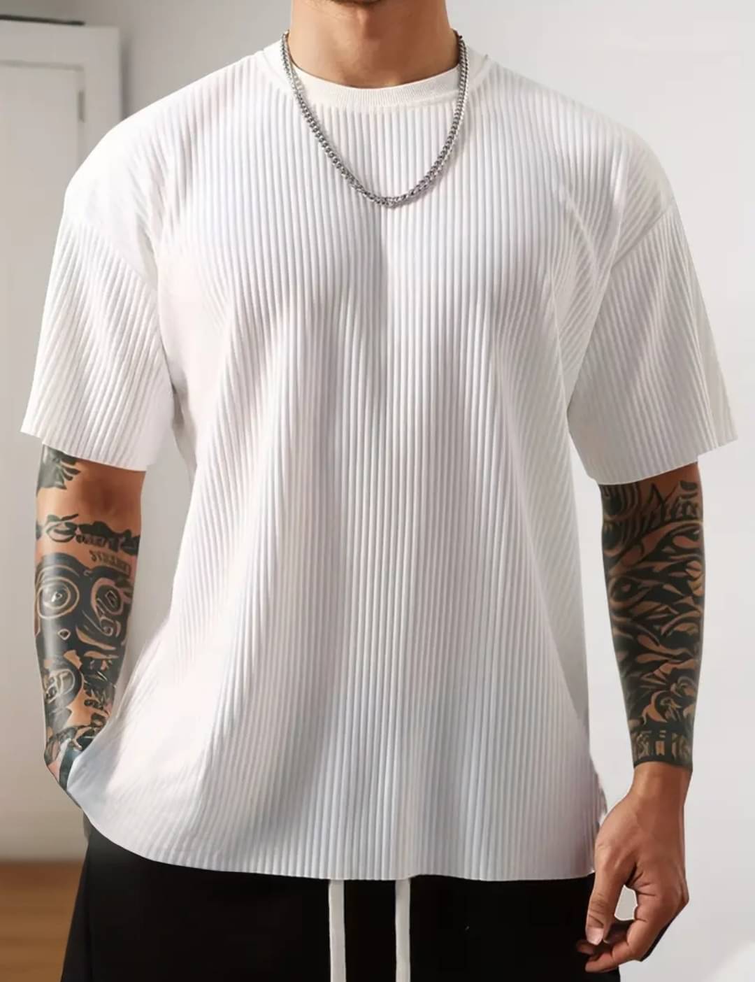     			Deslizar Men Cotton Blend Oversized Fit Popcorn Textured T-Shirt ( White )