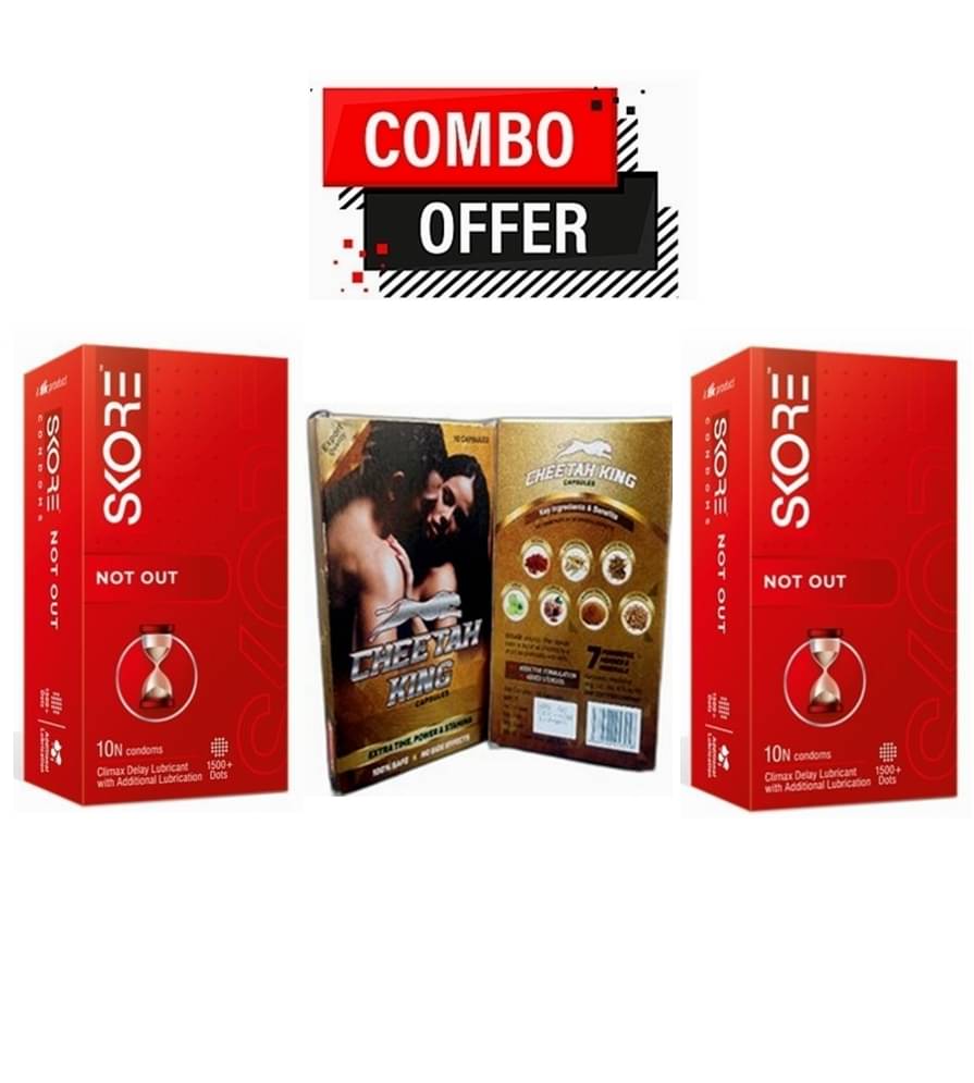 Dr. Chopra Cheetah King Capsule 10no.s & Skore Notout 10 Condoms 1500+ Dots Pack of 3 Dr. Chopra Cheetah King Capsule 10no.s & Skore Notout 10 Condoms 1500+ Dots Pack of 3