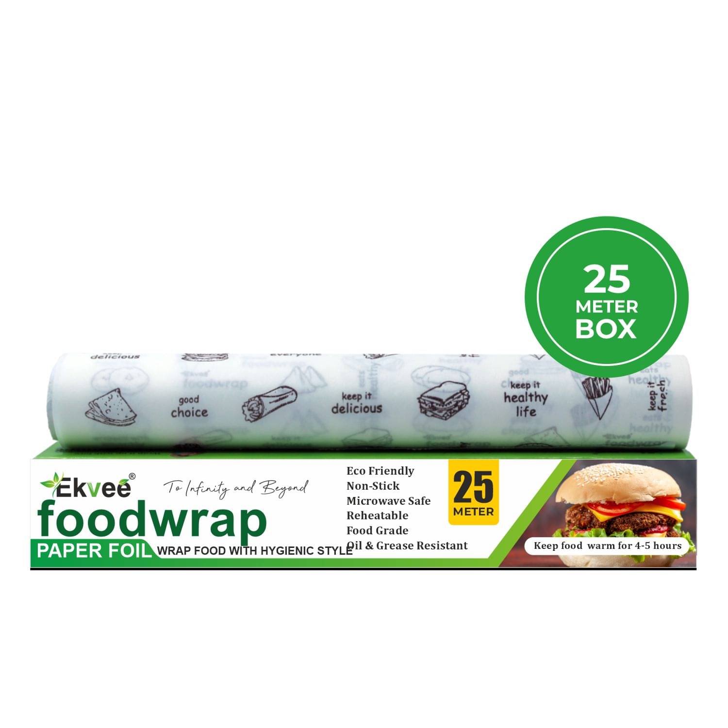 Ekvee Foods | Food Wrapping Paper Roll 25 Meters, 42 GSM | FDA Approved | Safe & Fresh | Pack of 1     			Ekvee Foods | Food Wrapping Paper Roll 25 Meters, 42 GSM | FDA Approved | Safe & Fresh | Pack of 1