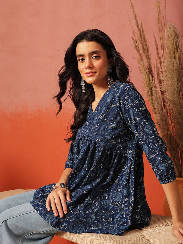     			Fembliss Women's Cotton Peplum Top ( Blue )