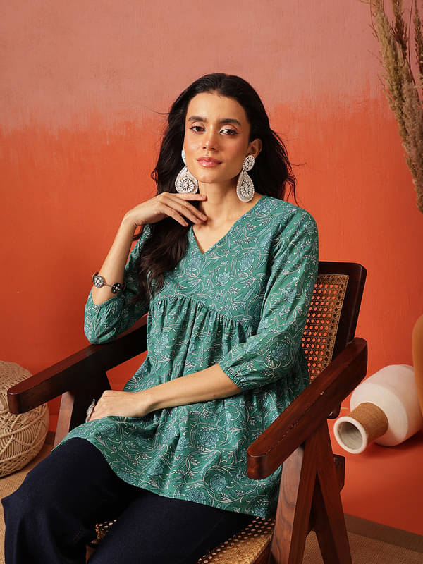     			Fembliss Women's Cotton Peplum Top ( Teal )