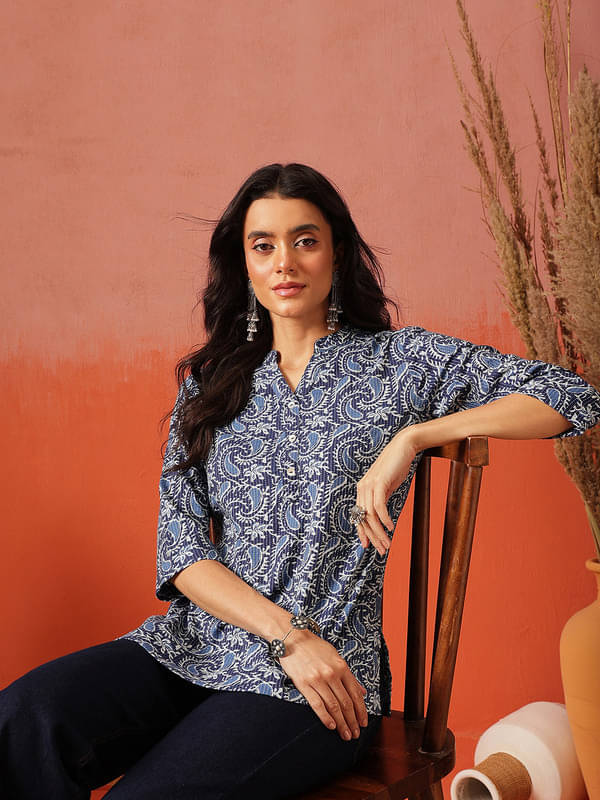     			Fembliss Women's Cotton Tunic ( Blue )