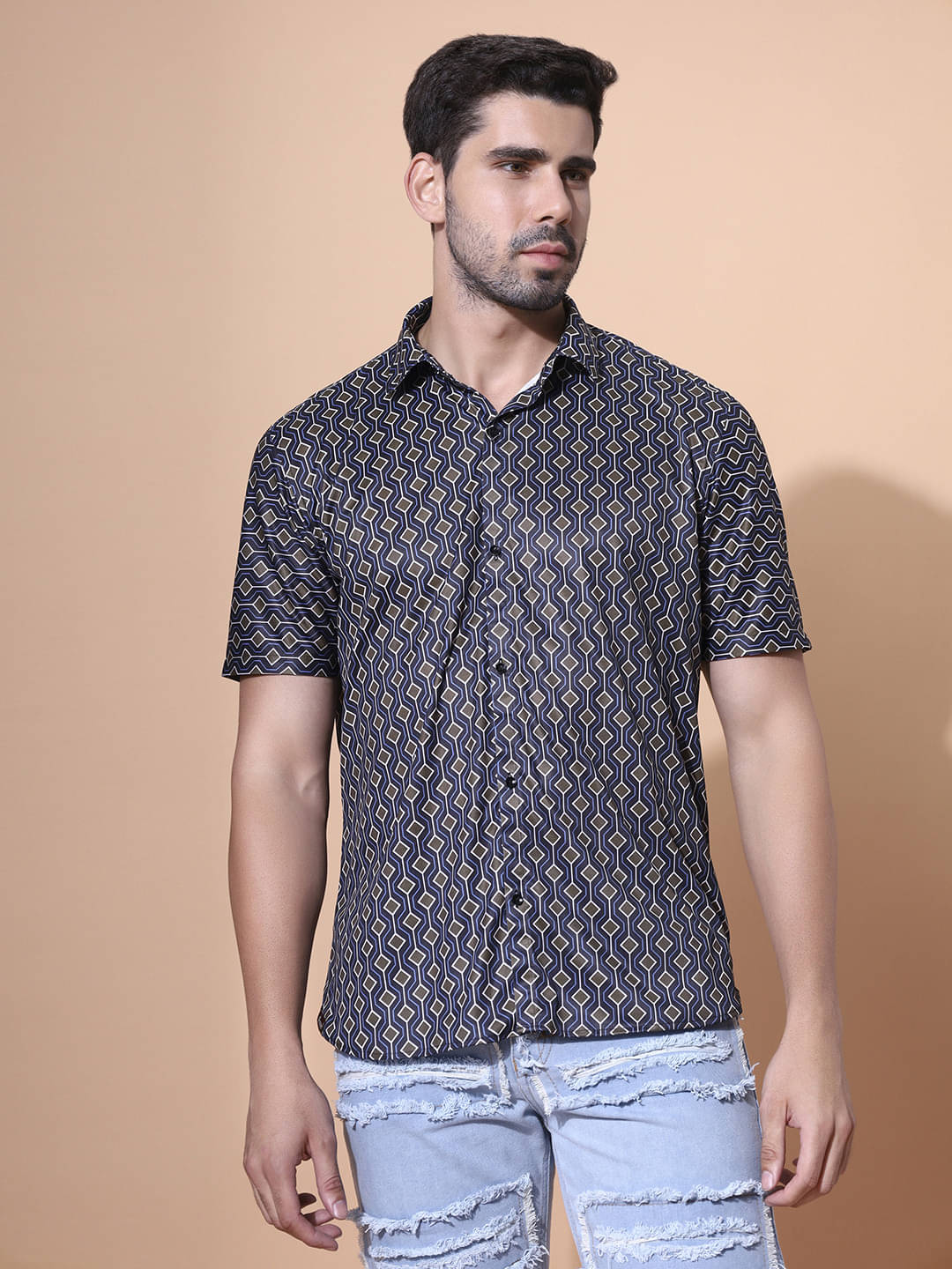 Fesner Cotton Blend Regular Fit Printed Half Sleeves Men's Casual Shirt - Multicolor ( Pack of 1 ) Fesner Cotton Blend Regular Fit Printed Half Sleeves Men's Casual Shirt - Multicolor ( Pack of 1 )