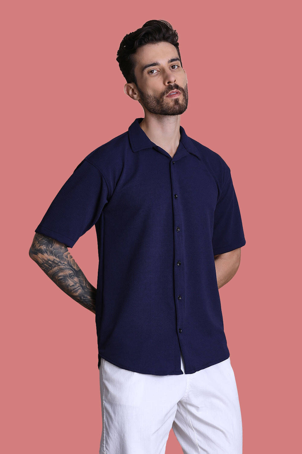    			Fesner Poly Cotton Regular Fit Printed Half Sleeves Men's Casual Shirt - Dark Blue ( Pack of 1 )