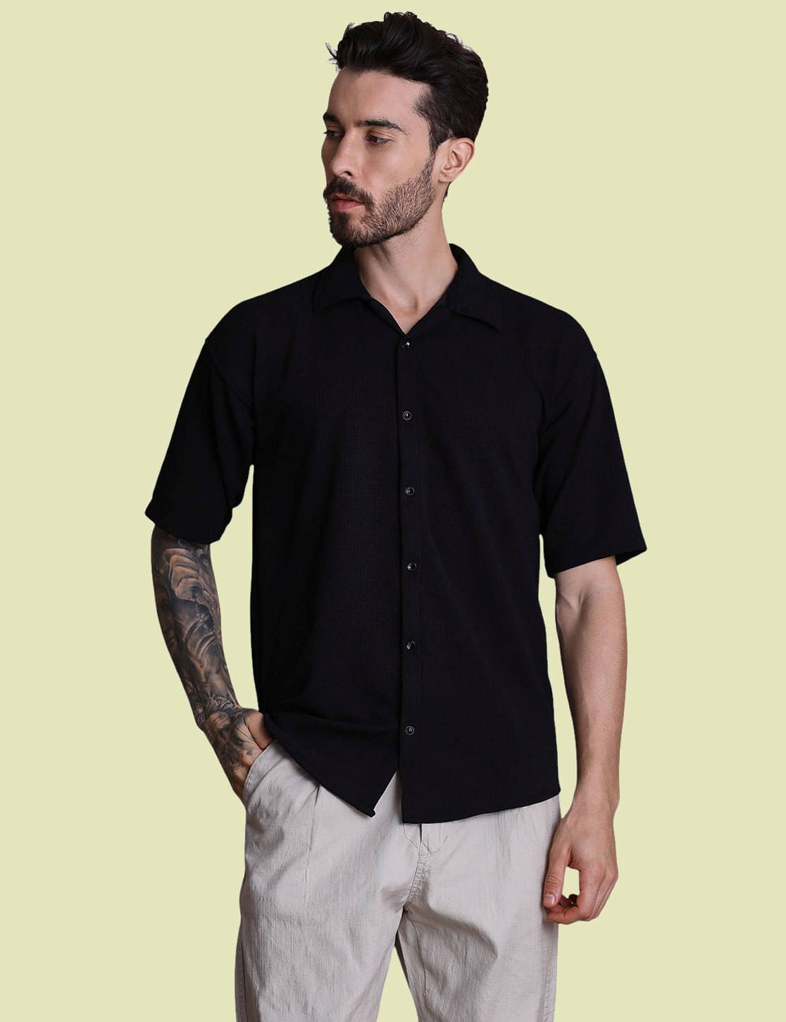     			Fesner Poly Cotton Regular Fit Printed Half Sleeves Men's Casual Shirt - Black ( Pack of 1 )